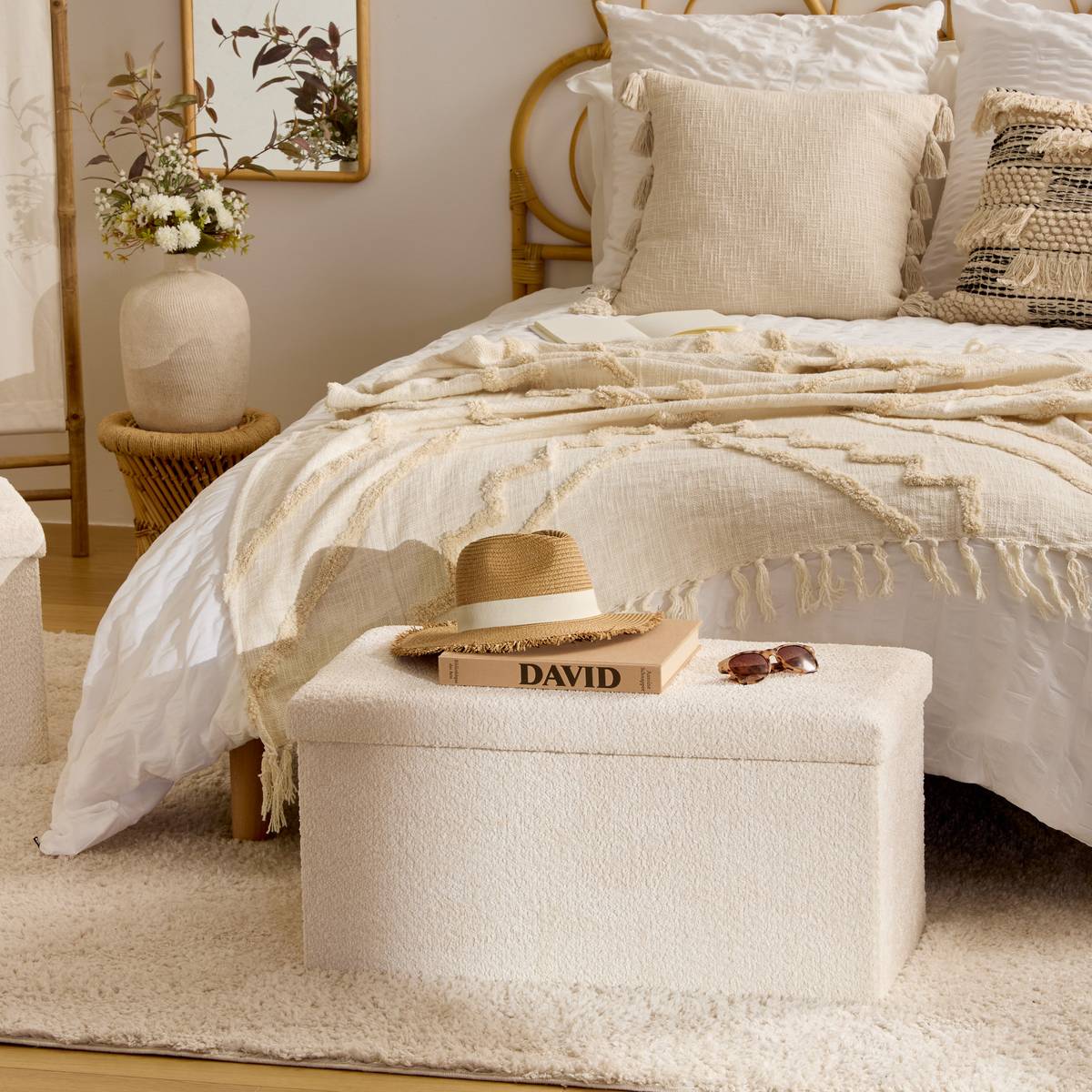 Folding double pouf "Soana" Ivory, 76x38 cm