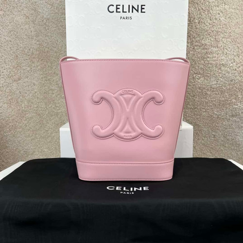 Celine CUIR TRIOMPHE small smooth cowhide bucket bag pink