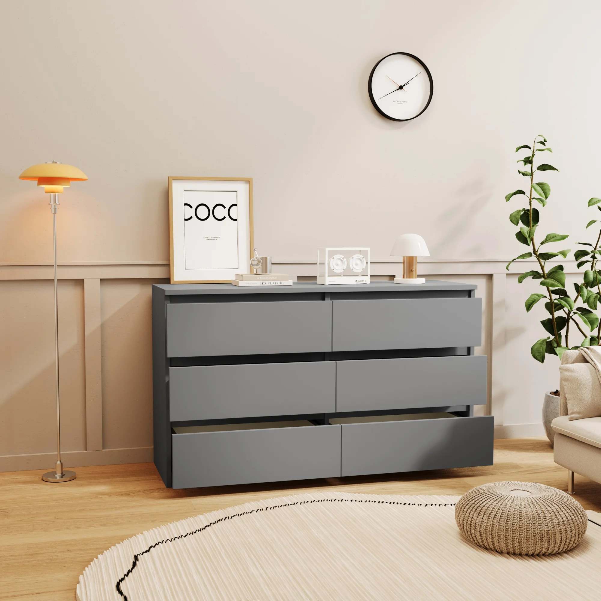 Kadyn White Chest of Drawer, 6 Double Drawer Dresser for Bedroom, Modern Storage Cabinet for Living Room, Dresser - Image 130