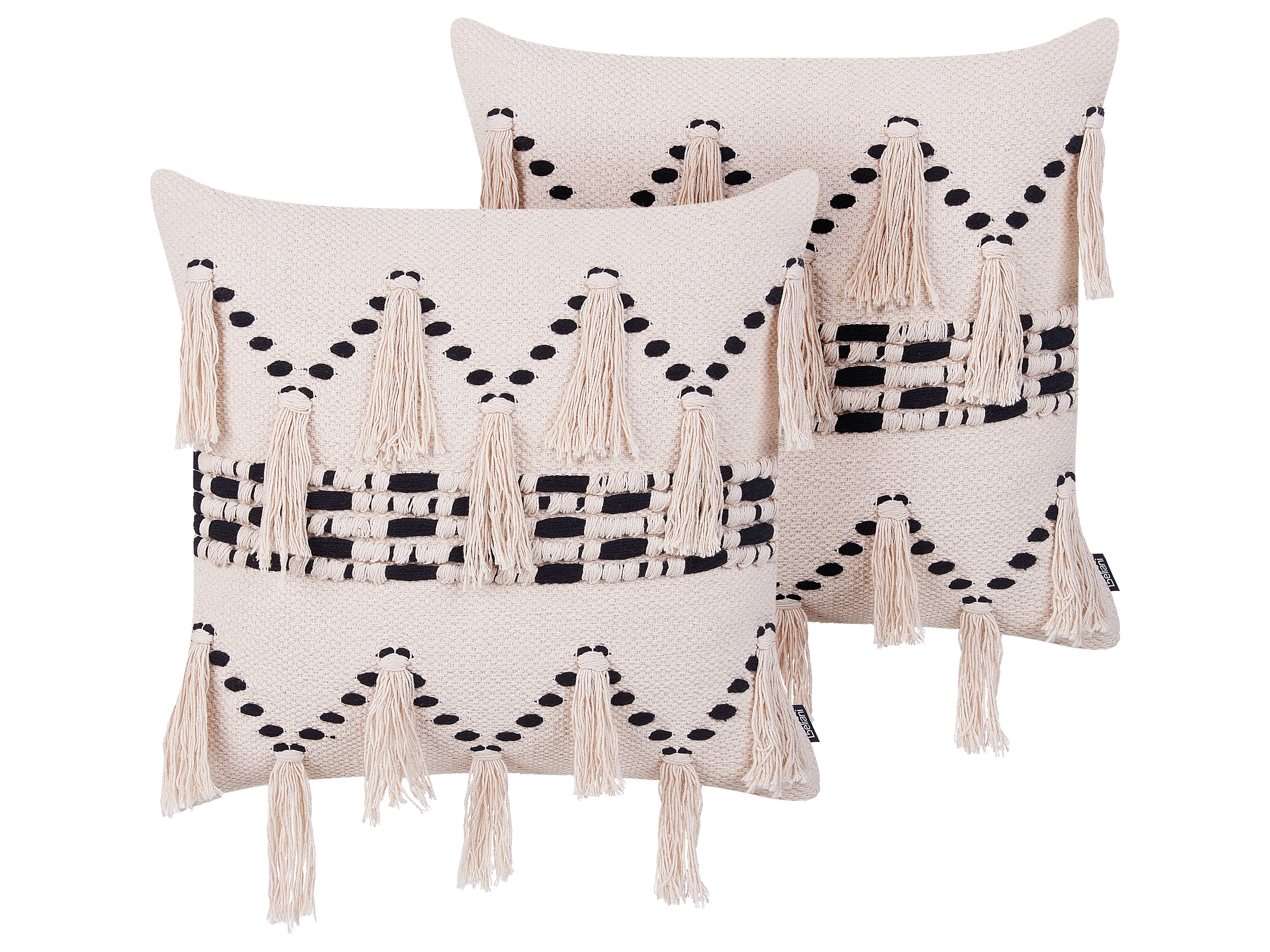 Set of 2 Decorative Cushions THONDI Cotton 45 x 45 cm Beige Striped