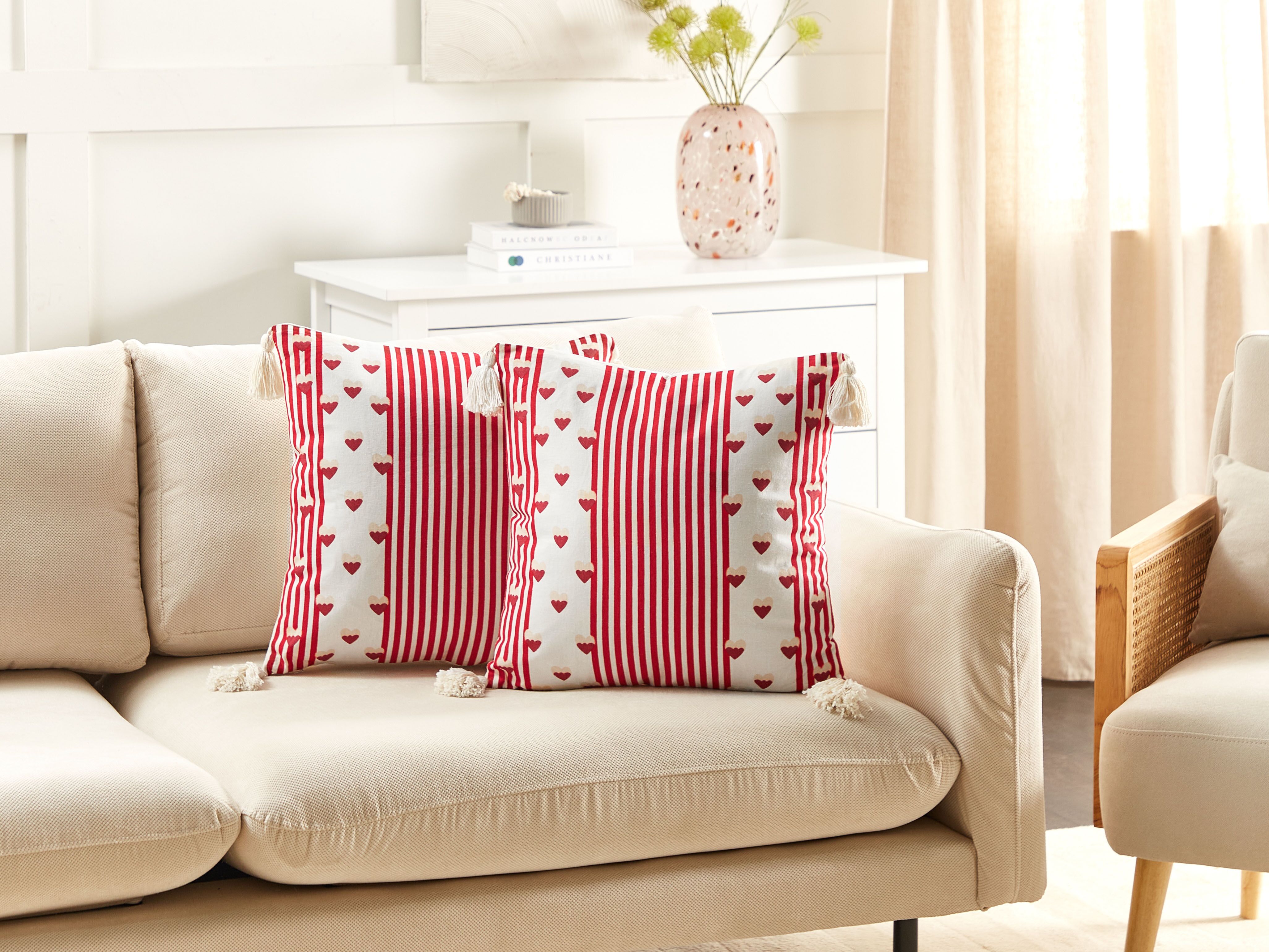 Set of 2 Decorative Cushions BANKSIA Cotton 45 x 45 cm Red Striped