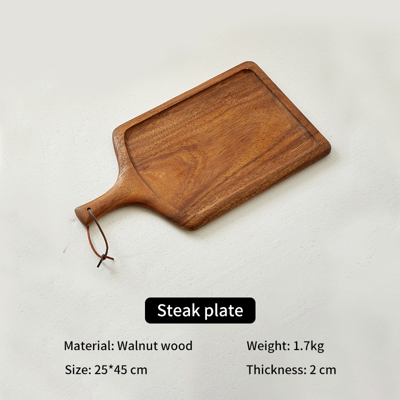Wholesale Kitchen Restaurant Wooden Pizza Board Walnut Acacia Wood Square Steak Plate With Handle