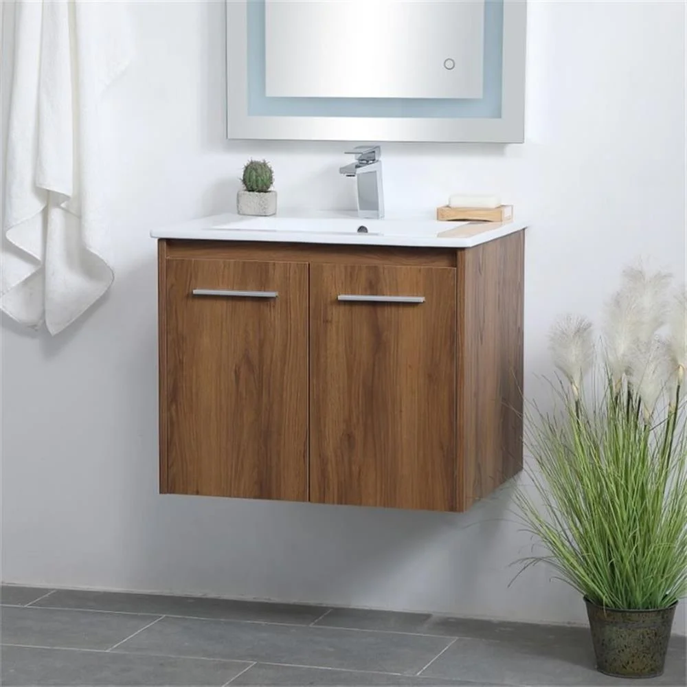 24 inch Single Bathroom Floating Vanity in Walnut Brown