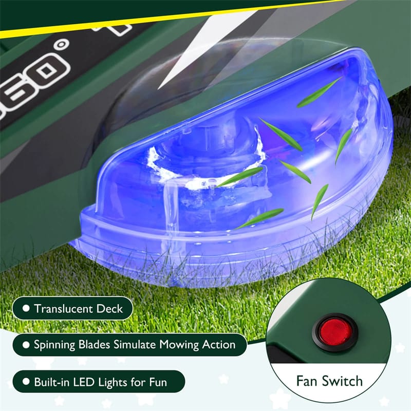 Eletriclife 12V Kids Ride-On Lawn Mower with 360�� Twist & Turn, Dual Control Sticks, LED Lights for Toddlers Aged 3-8