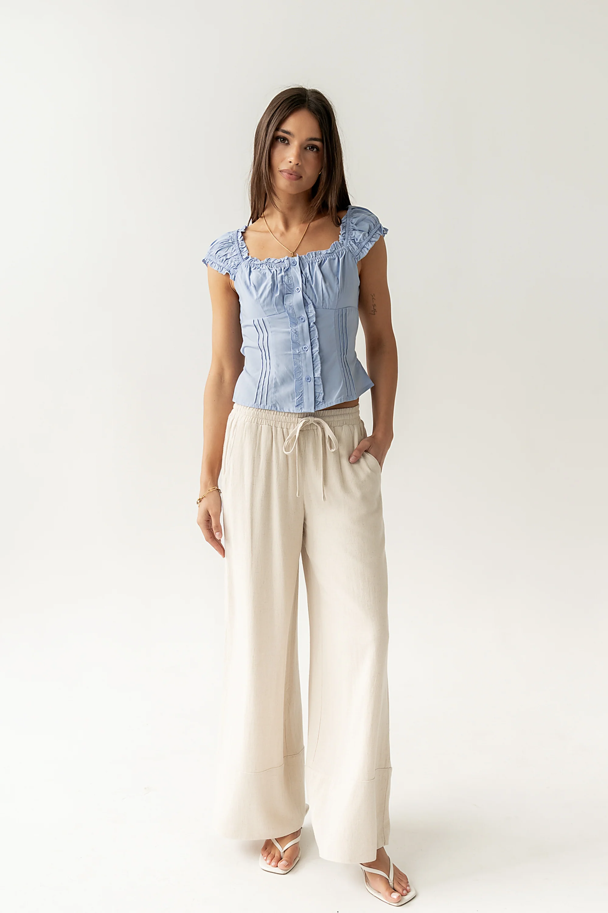 Briana Button Up Top in Blue