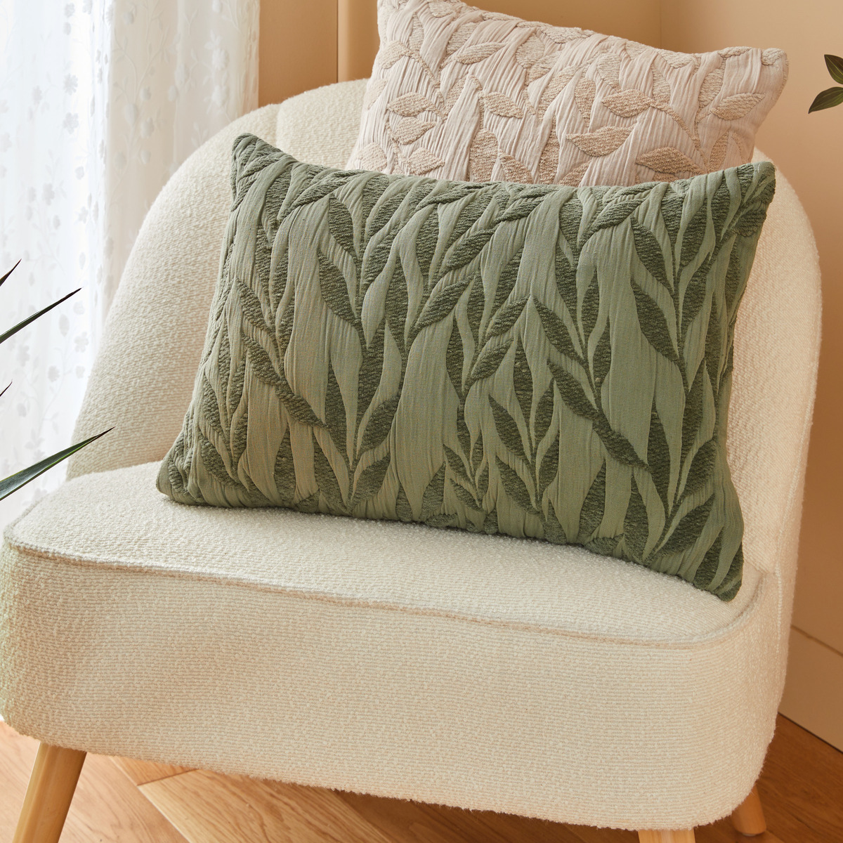 Jacquard pattern cushion "Lehto" Cotton, Light Green, 58x38 cm