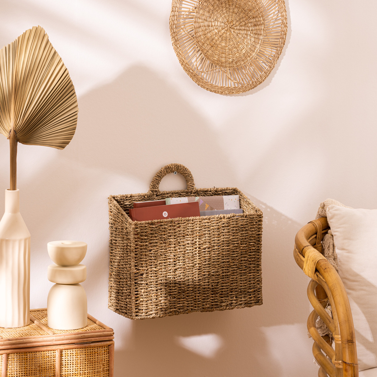 Hanging basket "Cora" Beige, H.40 cm