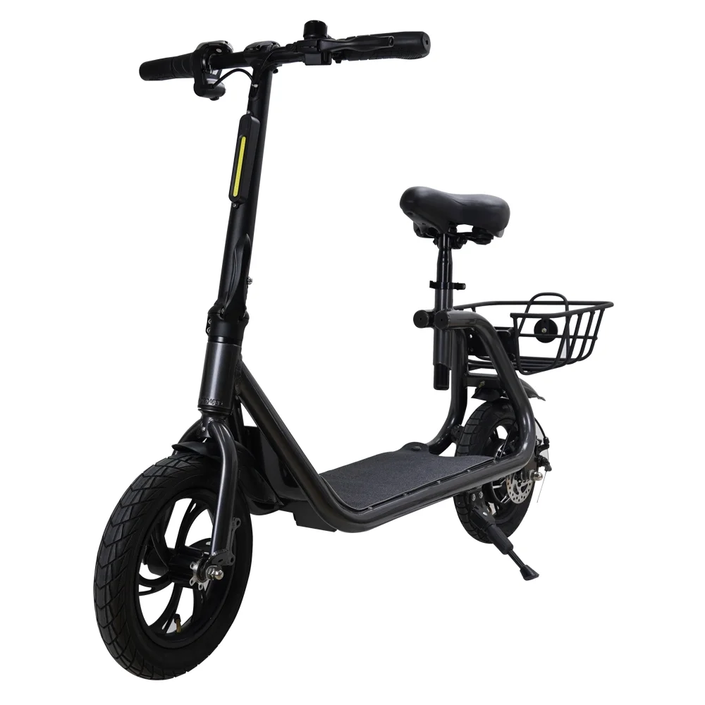 Electric Scooter Adult with Seat, 12 inch Tires 350W Motor Foldable E-Bicycle with Basket Dual Disc Brakes - Image 3