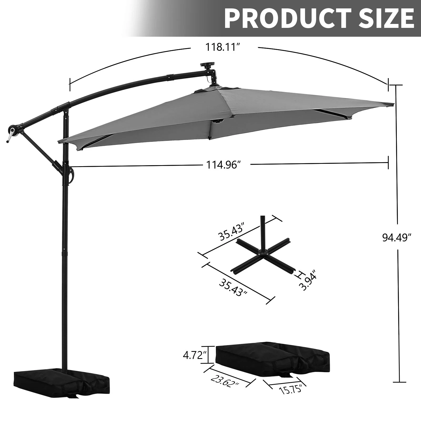 Ainfox 10ft Cantilever Patio Umbrella with Lights, Offset Market Umbrella with Sandbags Weighted Base and Cross Base,Khaki - Image 15