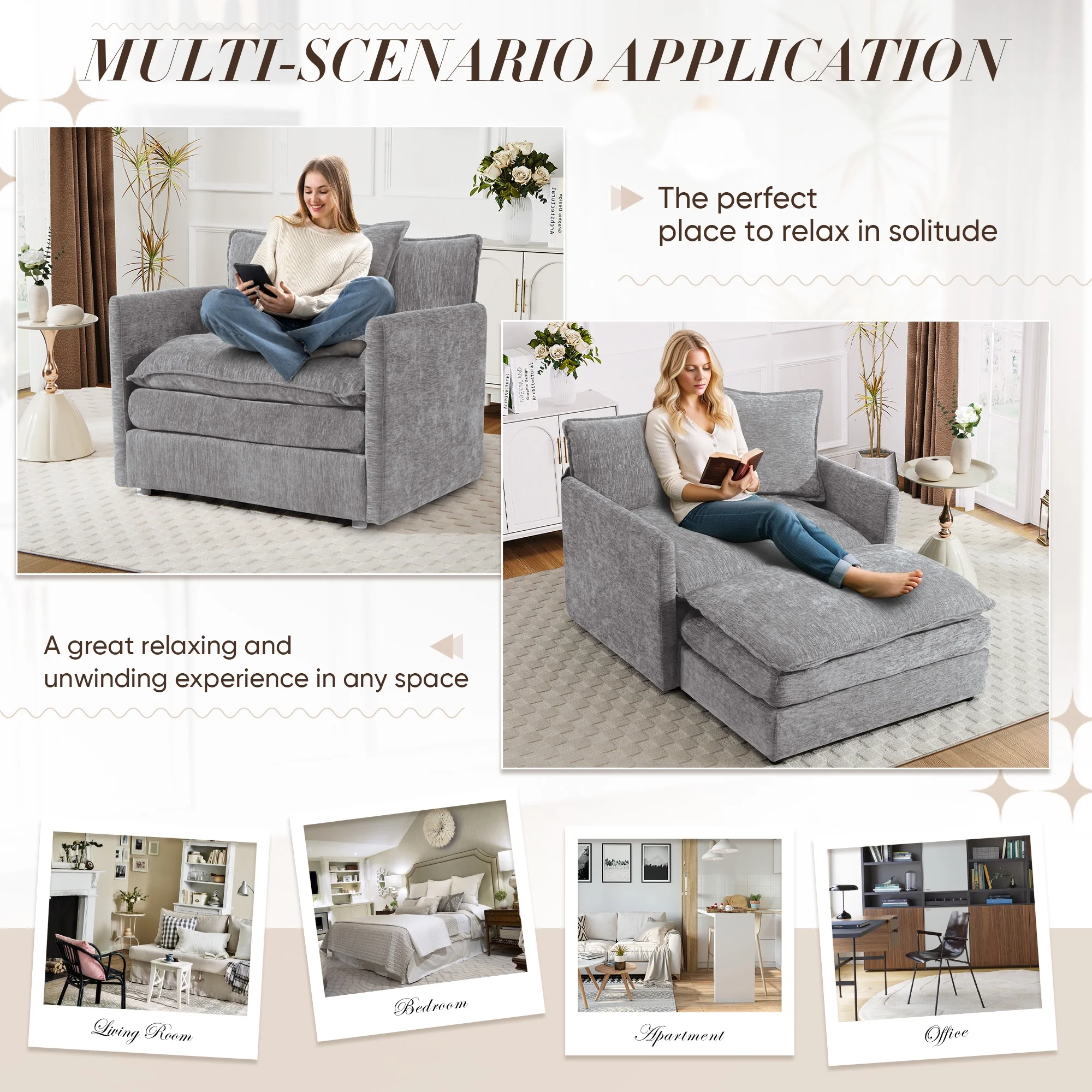 Muumblus Oversized Lounge Chair with Ottoman, Cloud Accent Armchair for Living Room, Beige Chenille - Image 49
