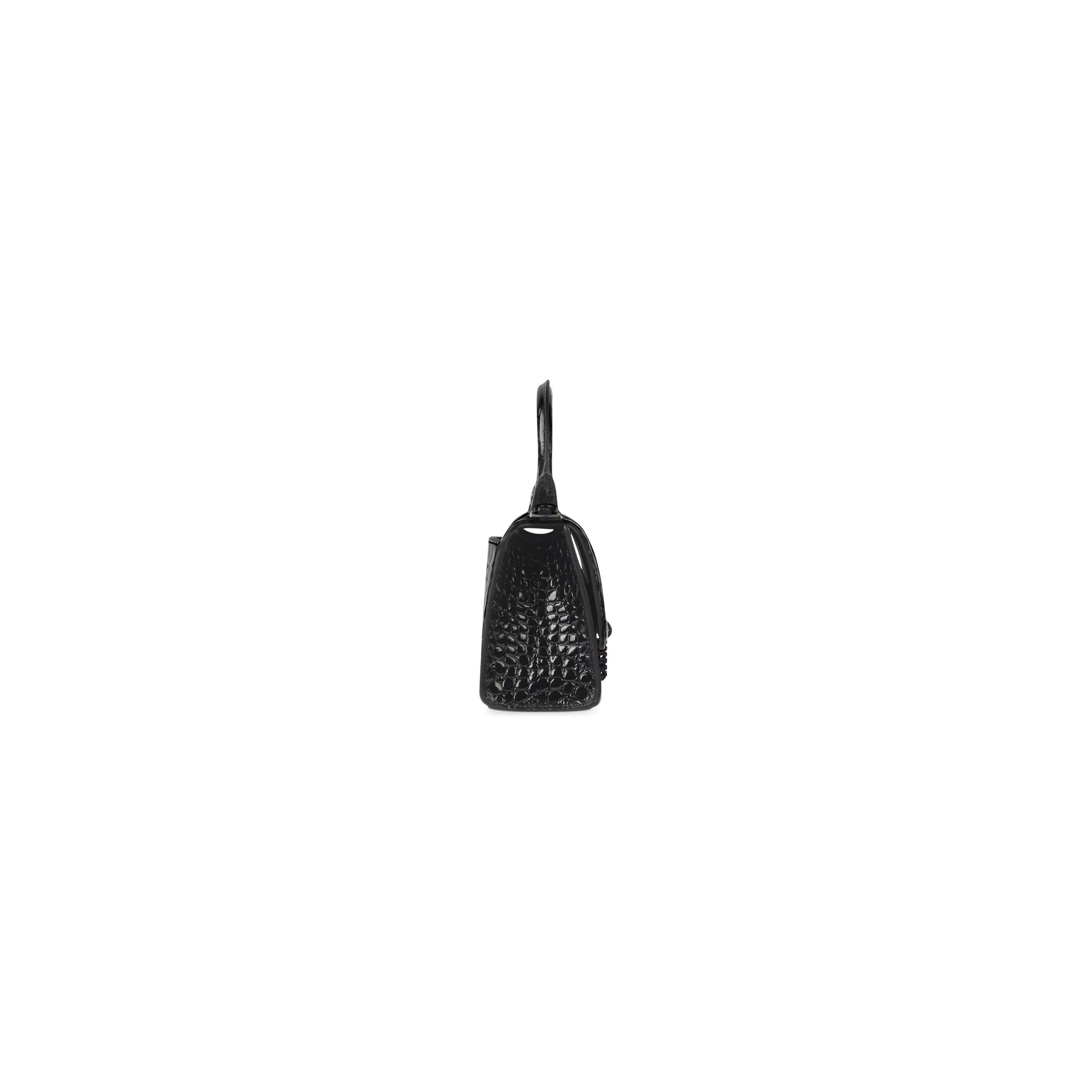 WOMEN'S HOURGLASS XS HANDBAG CROCODILE EMBOSSED WITH RHINESTONES IN BLACK - Replicaclubs