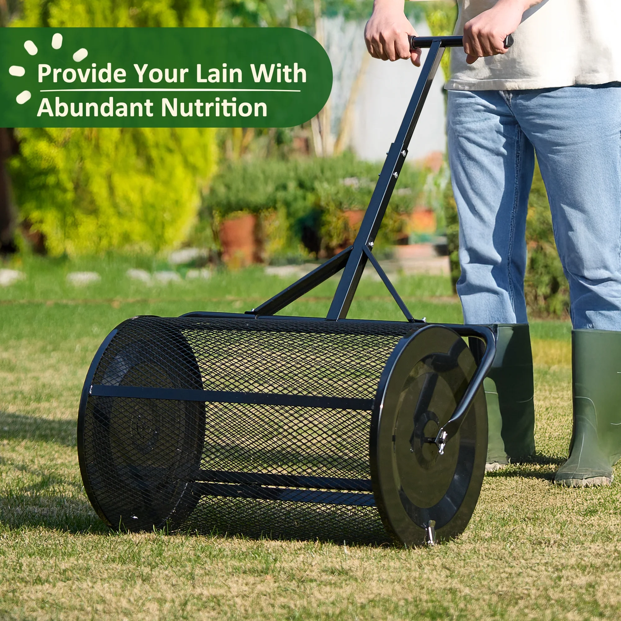 MUCHANT 24" Compost Spreader, Heavy-Duty Metal Mesh Spreader with Adjustable Handle for Lawn, Green - Image 14