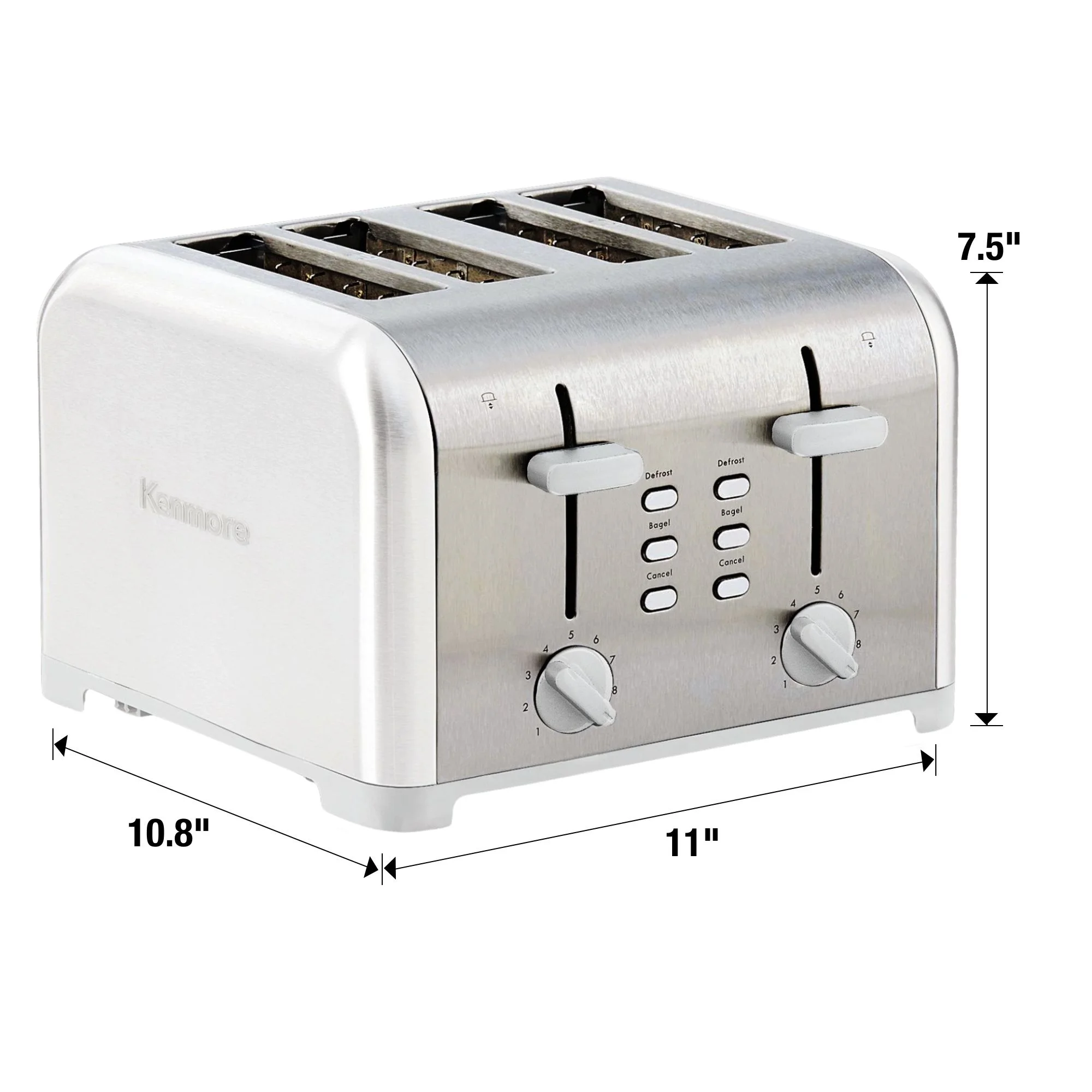 Kenmore 4-Slice White Stainless Steel Toaster, Dual Controls, Wide Slot