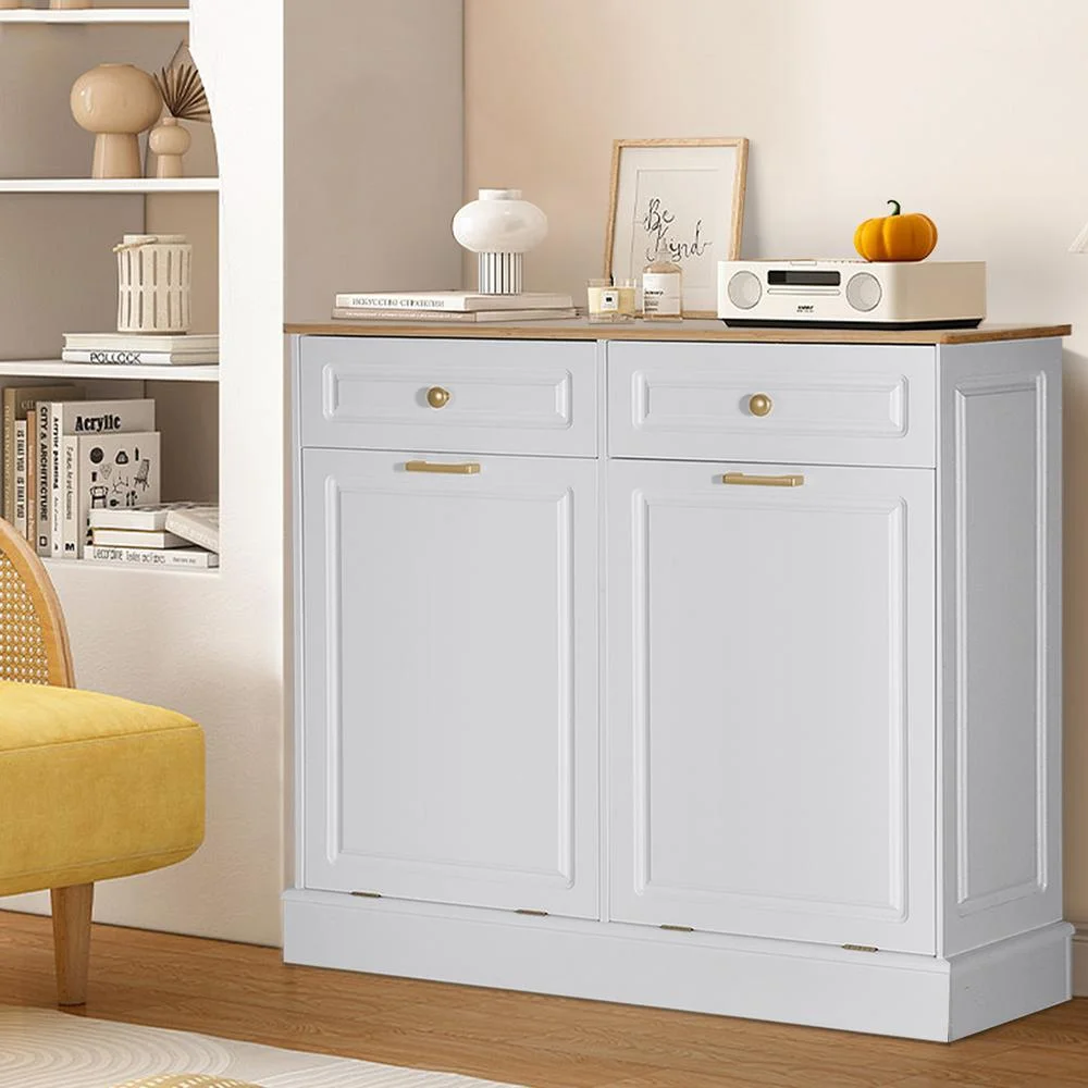 Eclife 20 Gallons Double Tilt Out Trash Cabinet Wood Tabletop, Upgrade Gray, WB010GY - Image 29