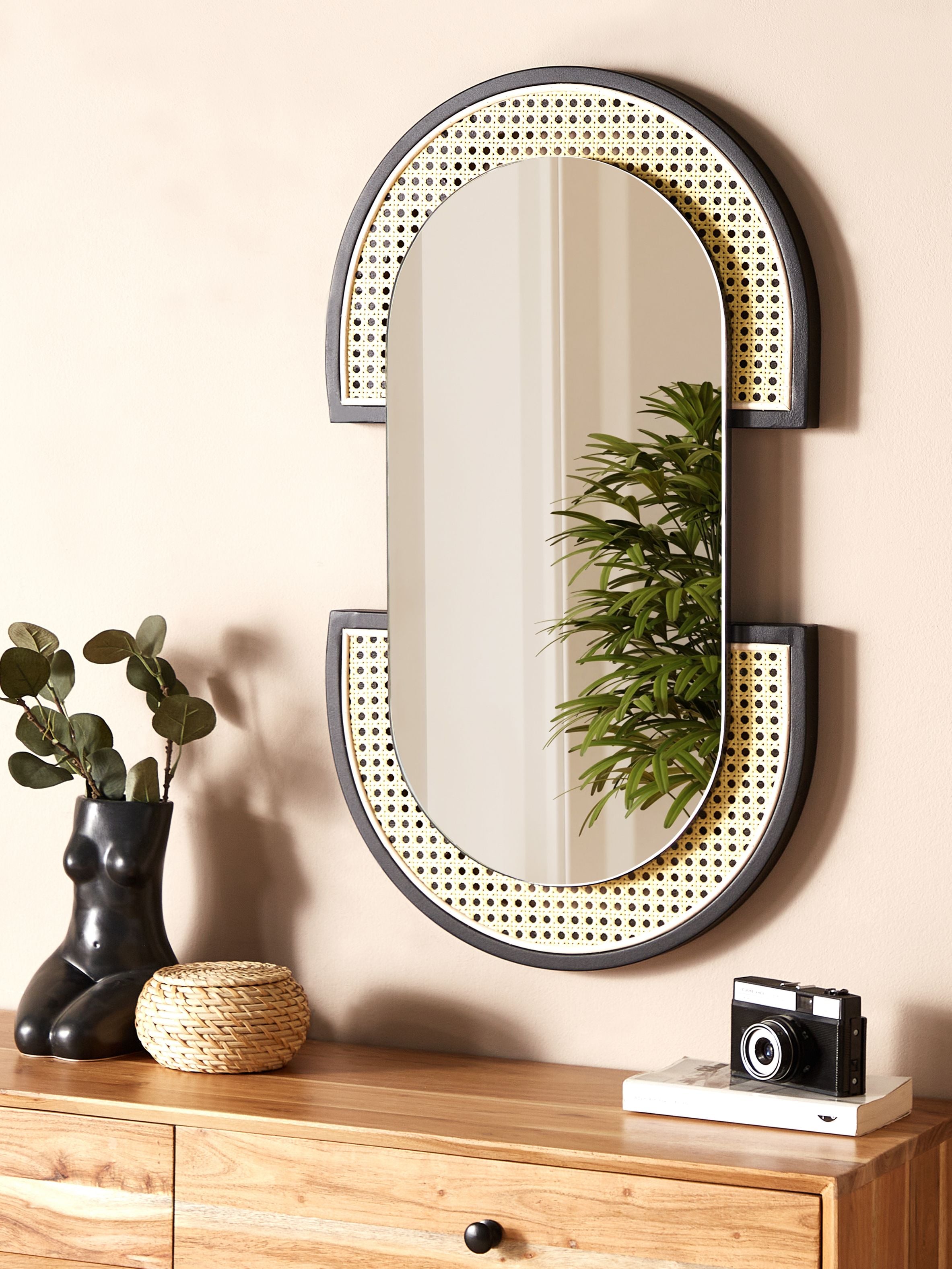 Wall Mirror STAINS 43 cm 75 cm PE Rattan Natural