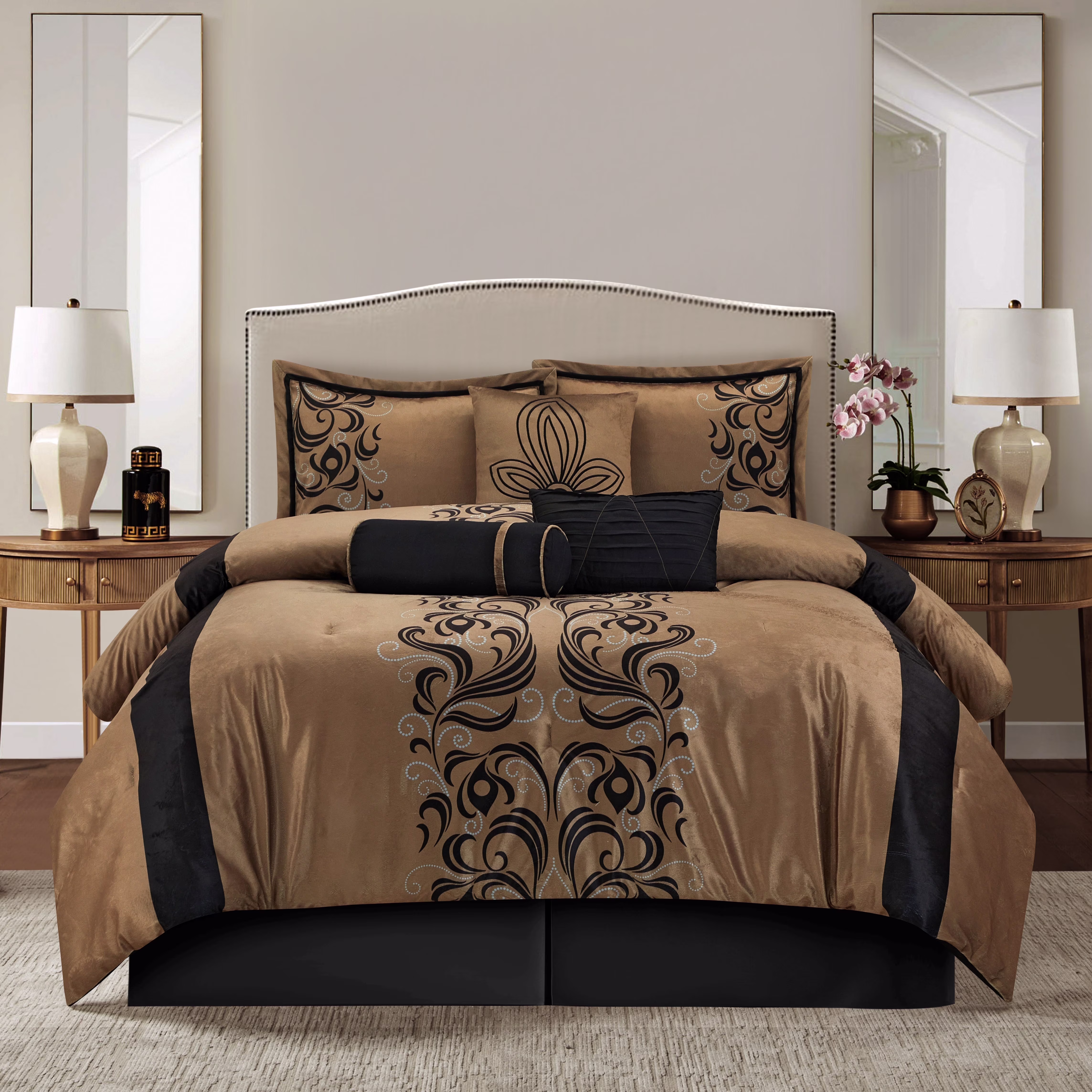 Lanco Smoke Grey Comforter Set California King Size, 9 Piece Jacquard Floral Bedding Set, All Season, Ultra-Soft, Matching Pillows & Shams, Bed Skirt - Image 14