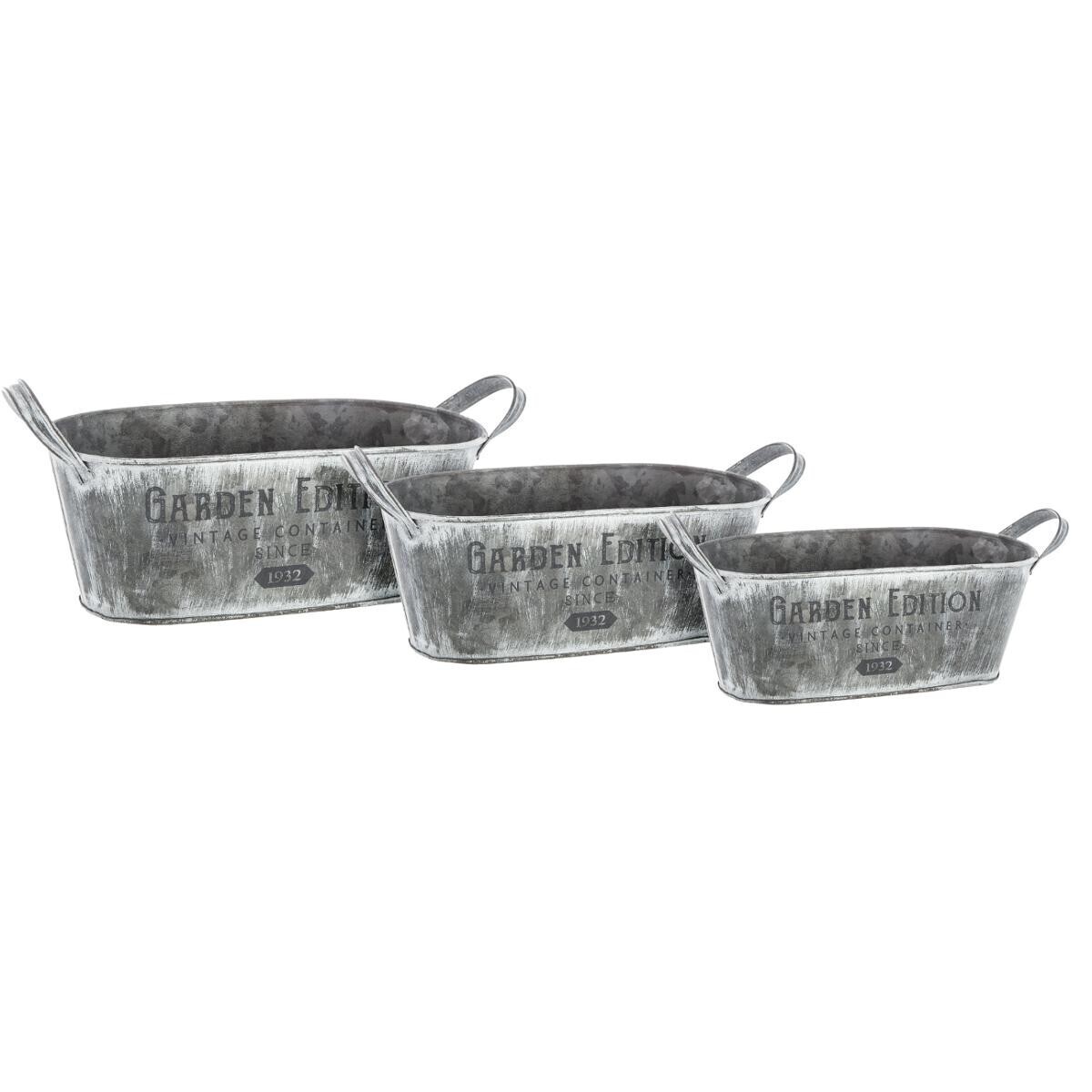 Set of 3 planters Metal, Grey