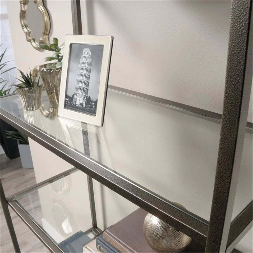 Pemberly Row 5-Shelf Modern Metal Bookcase in Gold Satin/Faux Deco Stone - Image 17