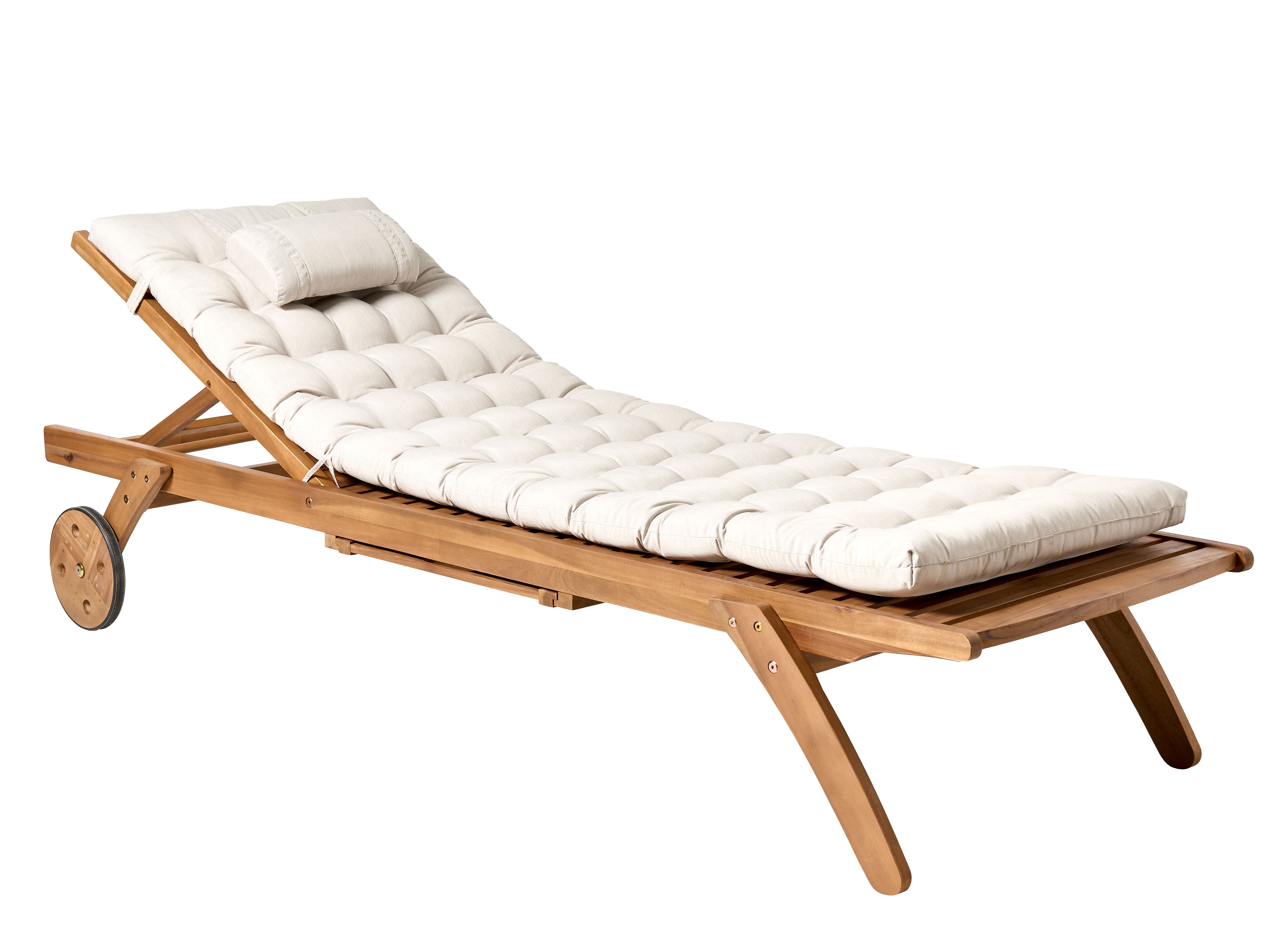 Sun Lounger with Cushion CESANA PREMIUM Acacia Wood Light Beige