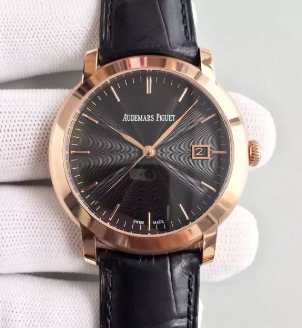 Replica Audemars Piguet Jules Audemars 15170 RG Black Dial Leather Strap A3120 - Top club