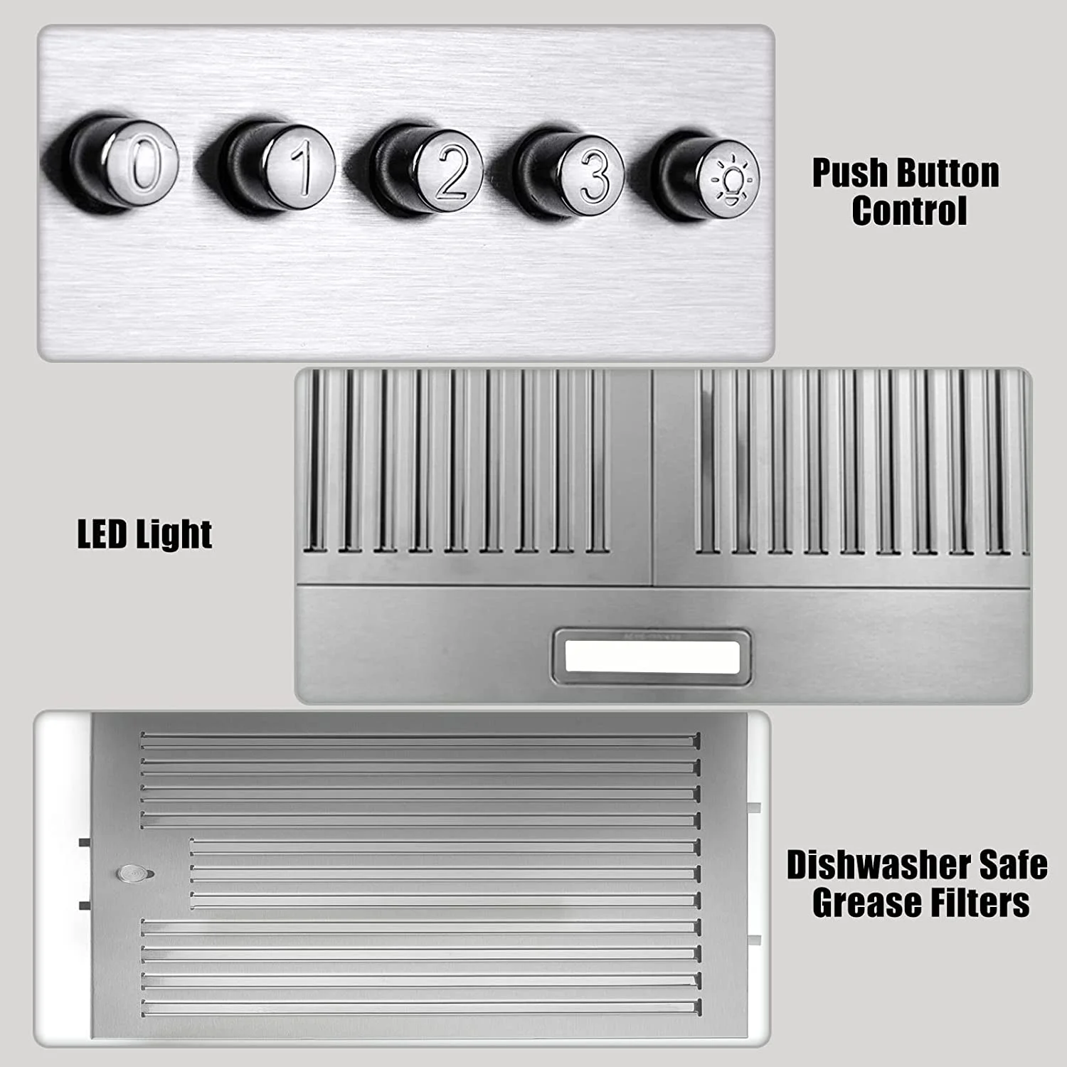 Zomagas 24 inch Wall Mount Range Hood 450CFM Exhaust Vent Stainless with Dishwasher Clean Filter 120V