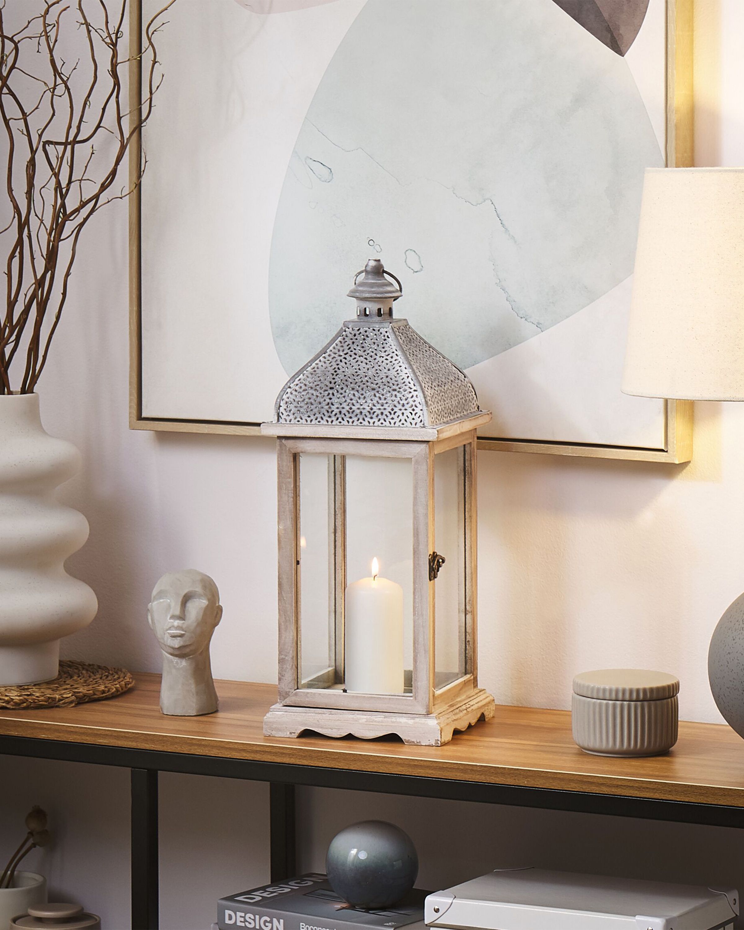 Lantern SAMAR Pine Wood 47 cm White