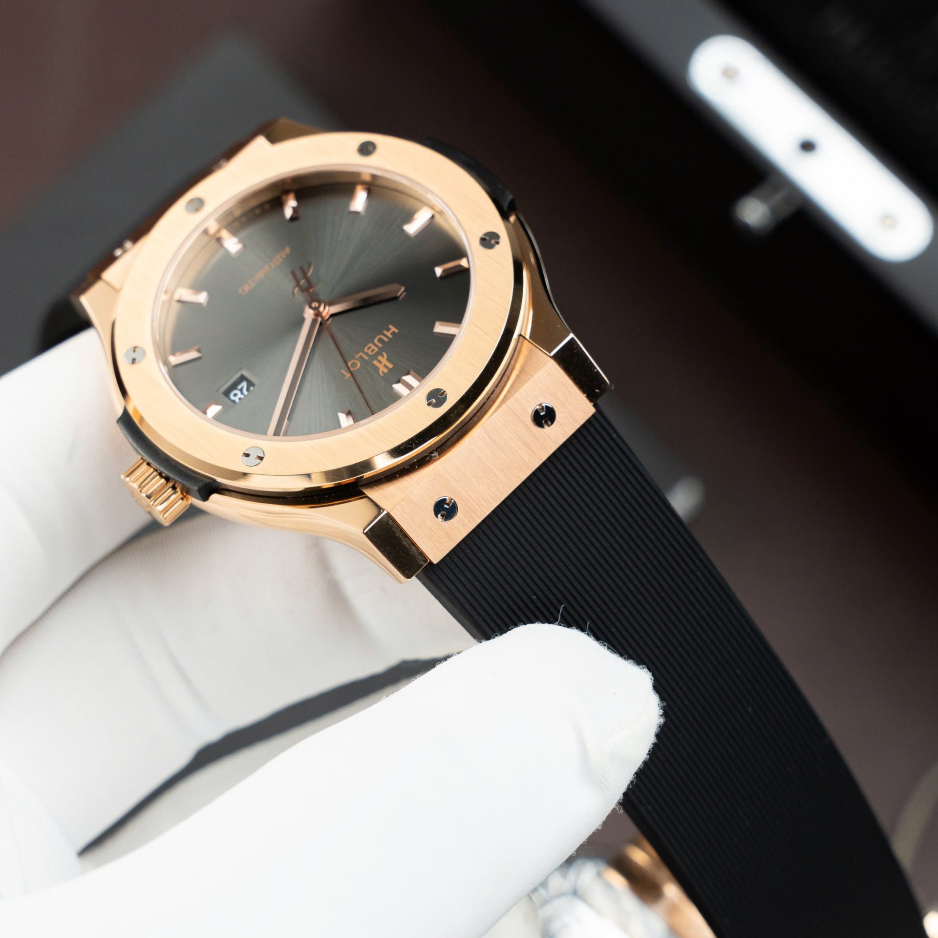 Hublot Classic Fusion King Gold Copies Watches Gray Dial Movement SW300 Swiss Made 42mm - Top club