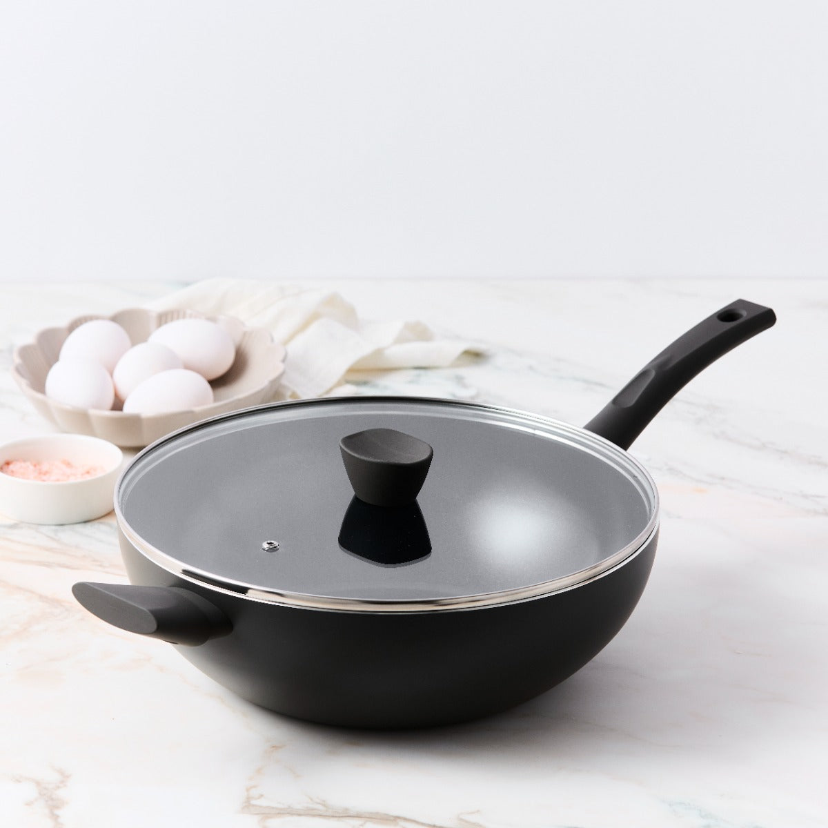 ISENVI Avon keramische wok met deksel 32 CM - Ergo greep