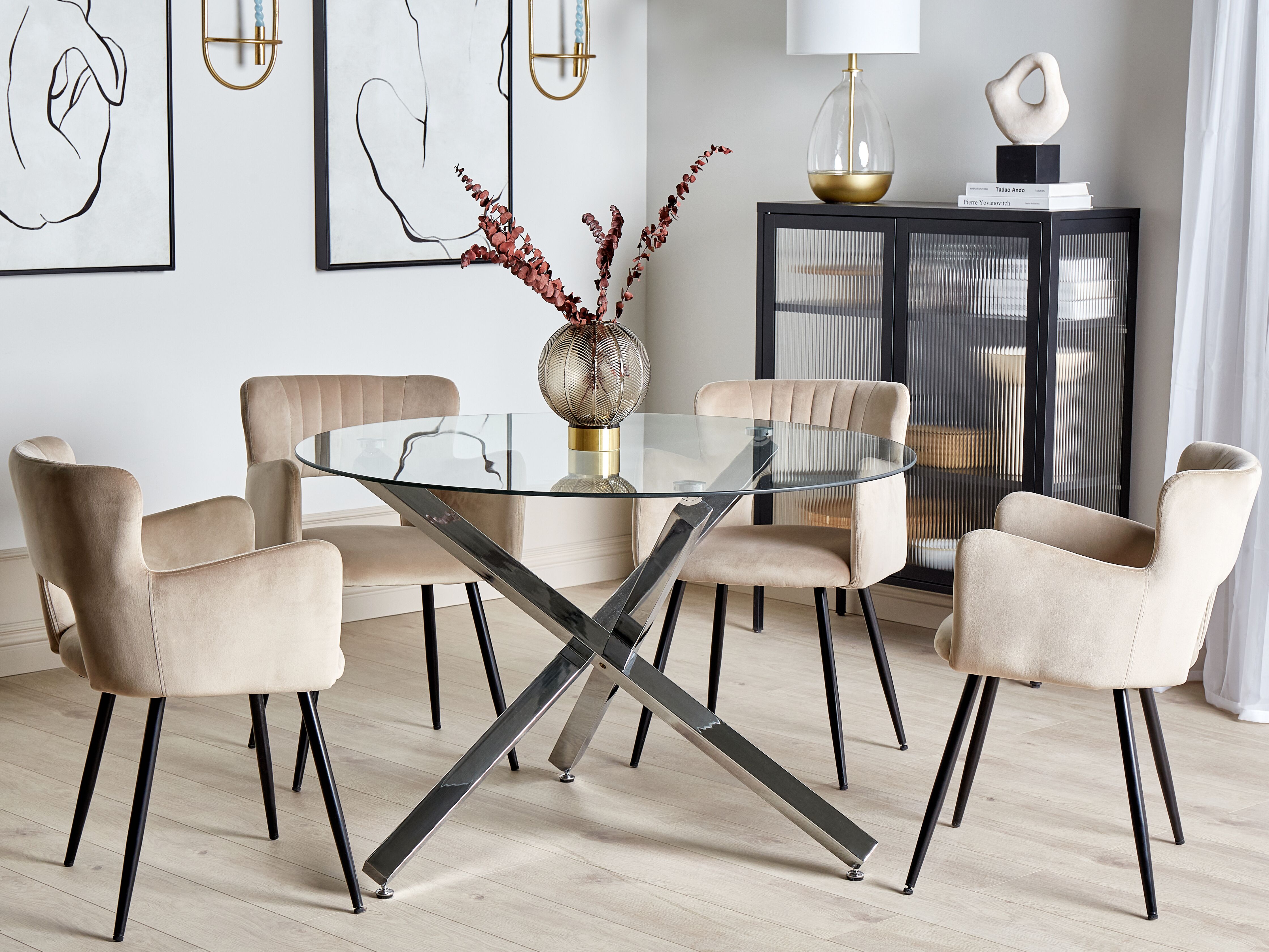 Dining Table BUTLER Silver 110 cm 110 cm Tempered Glass