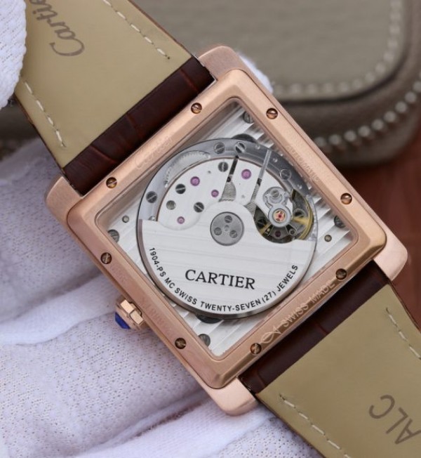 Replica Cartier Tank MC RG White Textured Dial Brown Leather Strap - Top club