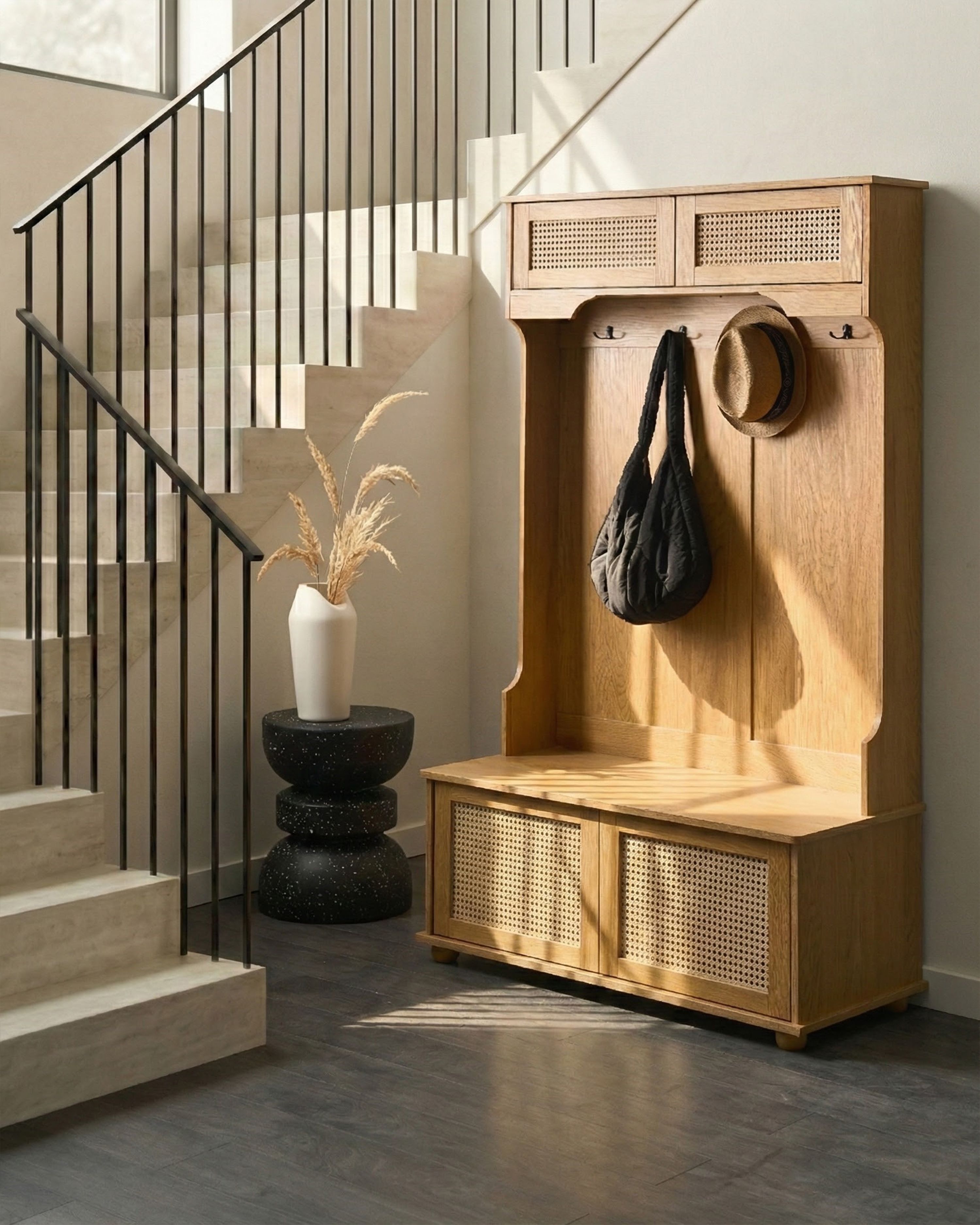 Shoe Storage with Coat Rack BUCHANAN Light Brown