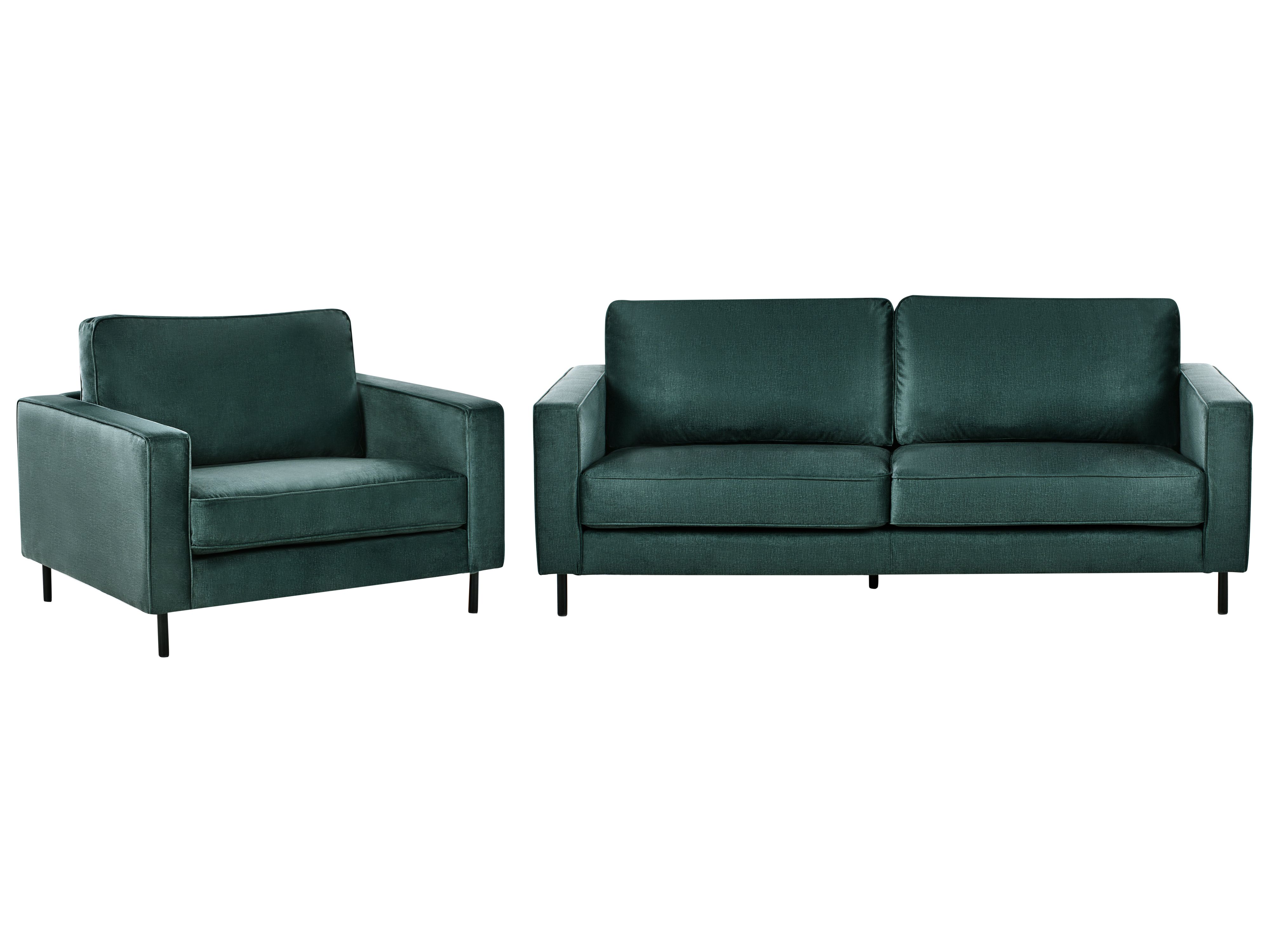 Living Room Set 4 Seater SAVALEN Velvet Dark Green