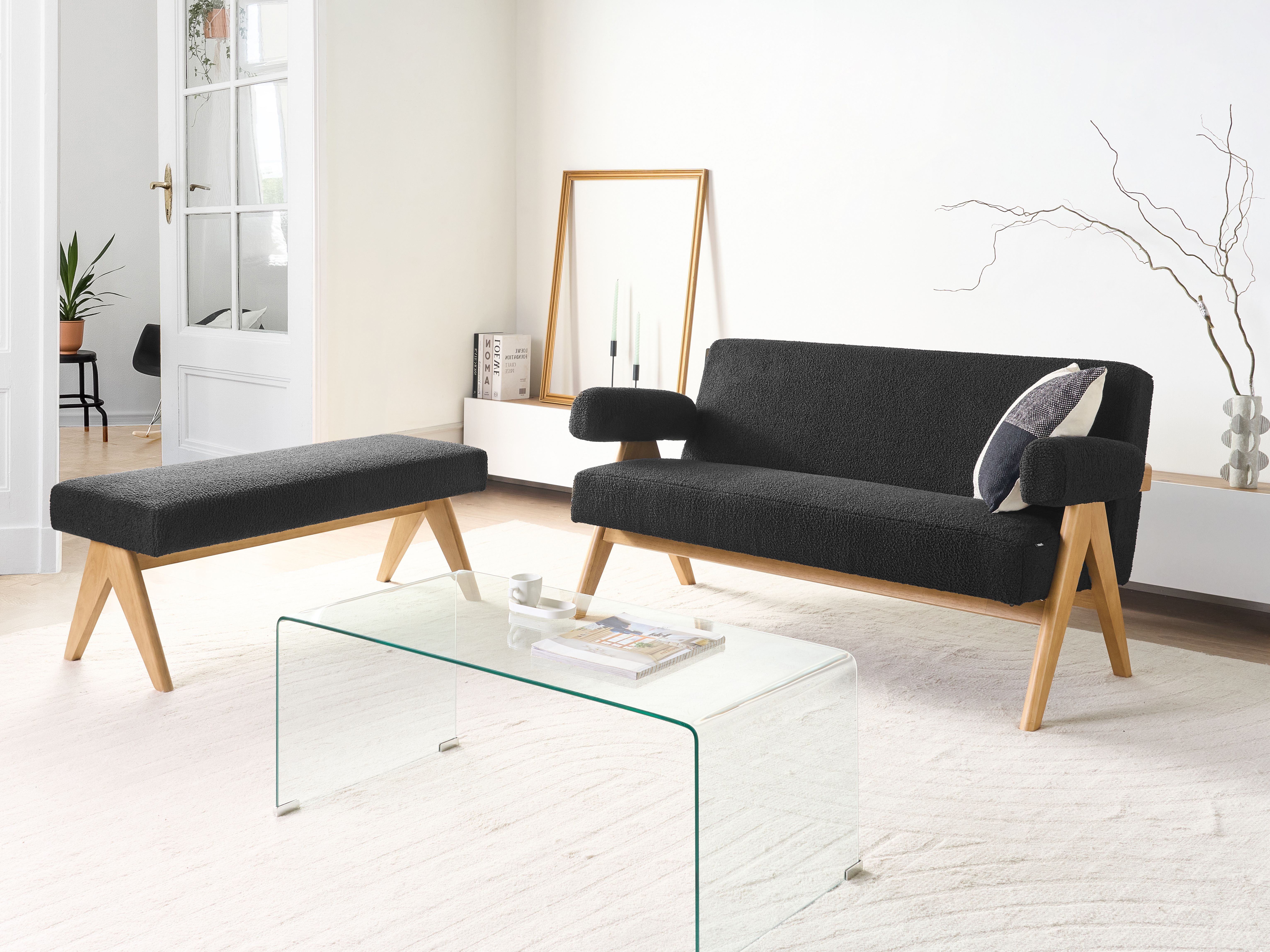 Living Room Set TAMRE Boucle Black/ Light Brown