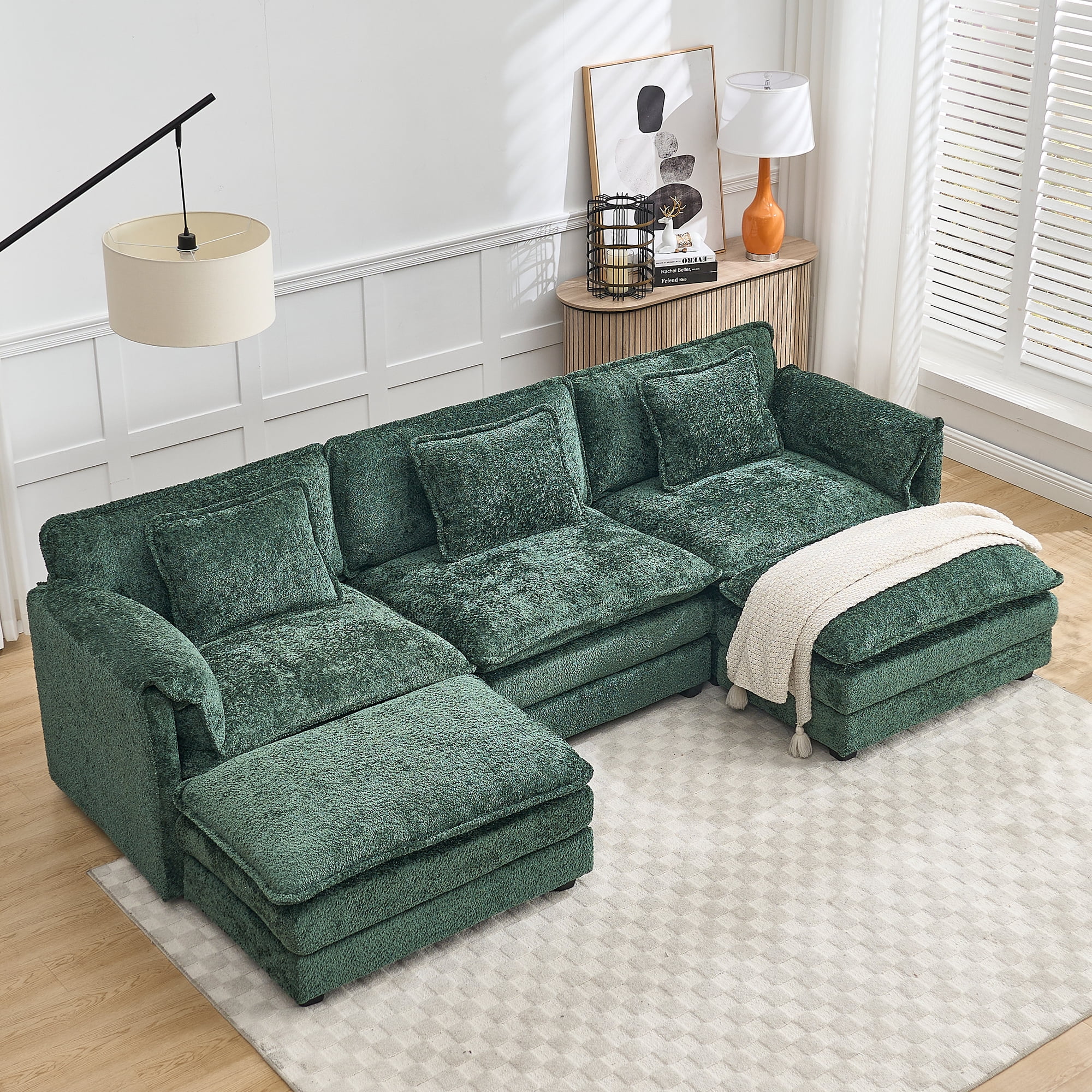 GNIXUU 112" Oversized Sectional Sofa Cloud Couch for Living Room, Modern Chenille L Shaped Couch, Comfy Boucle Modular Sofa Sleeper with Moveable Ottoman & Memory Foam (Green) - Image 17