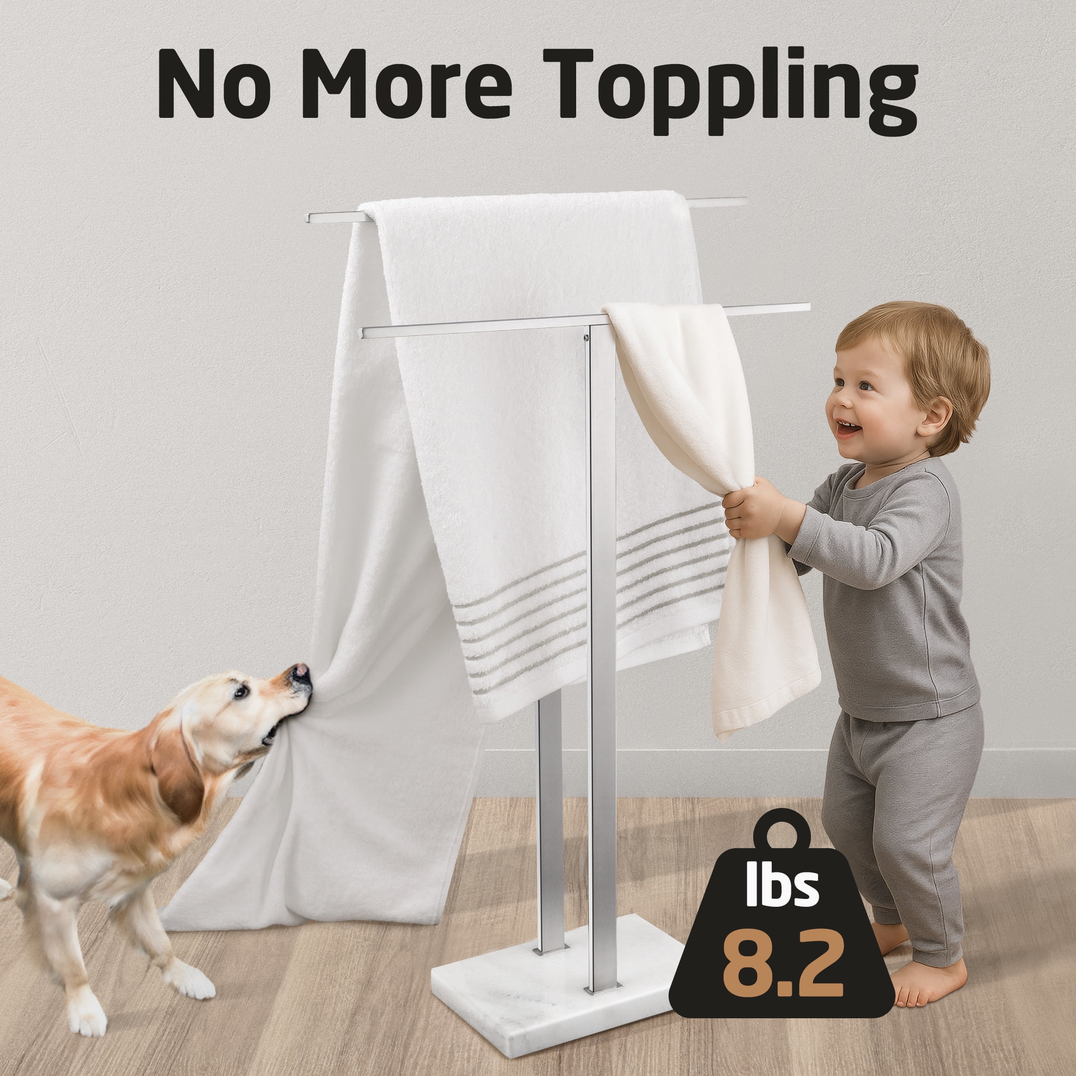 KES Freestanding Towel Rack for Bathroom 2-Tier, Floor Towel Stand with Heavy Marble Base, 18/8 Stainless Steel Brushed, WMBTR003BS