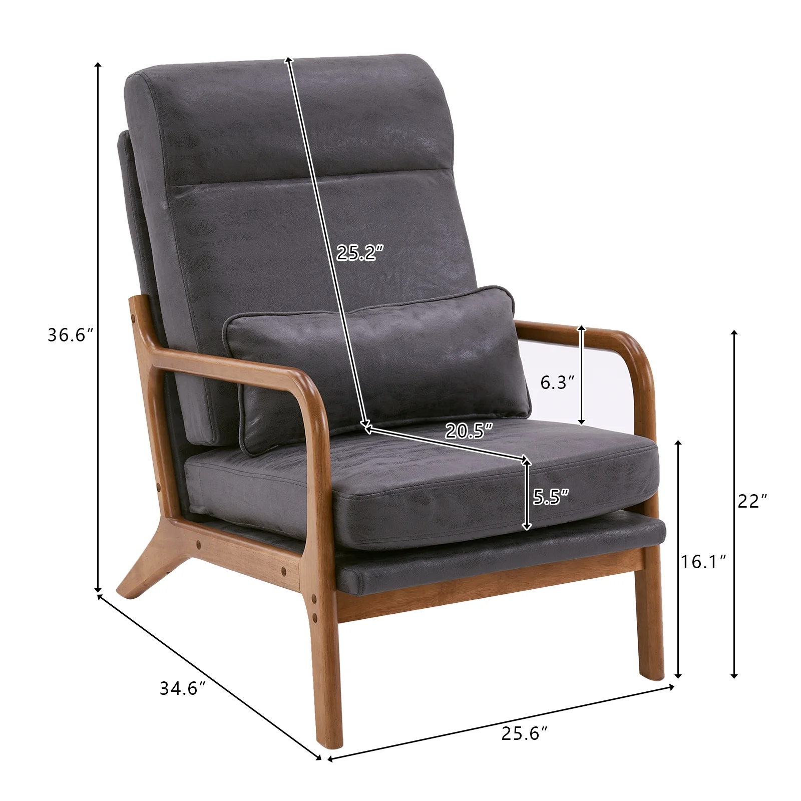 EasingRoom Solid Wood Armrest Accent Chair, High Back Bronzing Cloth Fabric Upholstered Lounge Chairs, Living Room FurnitureDark Gray