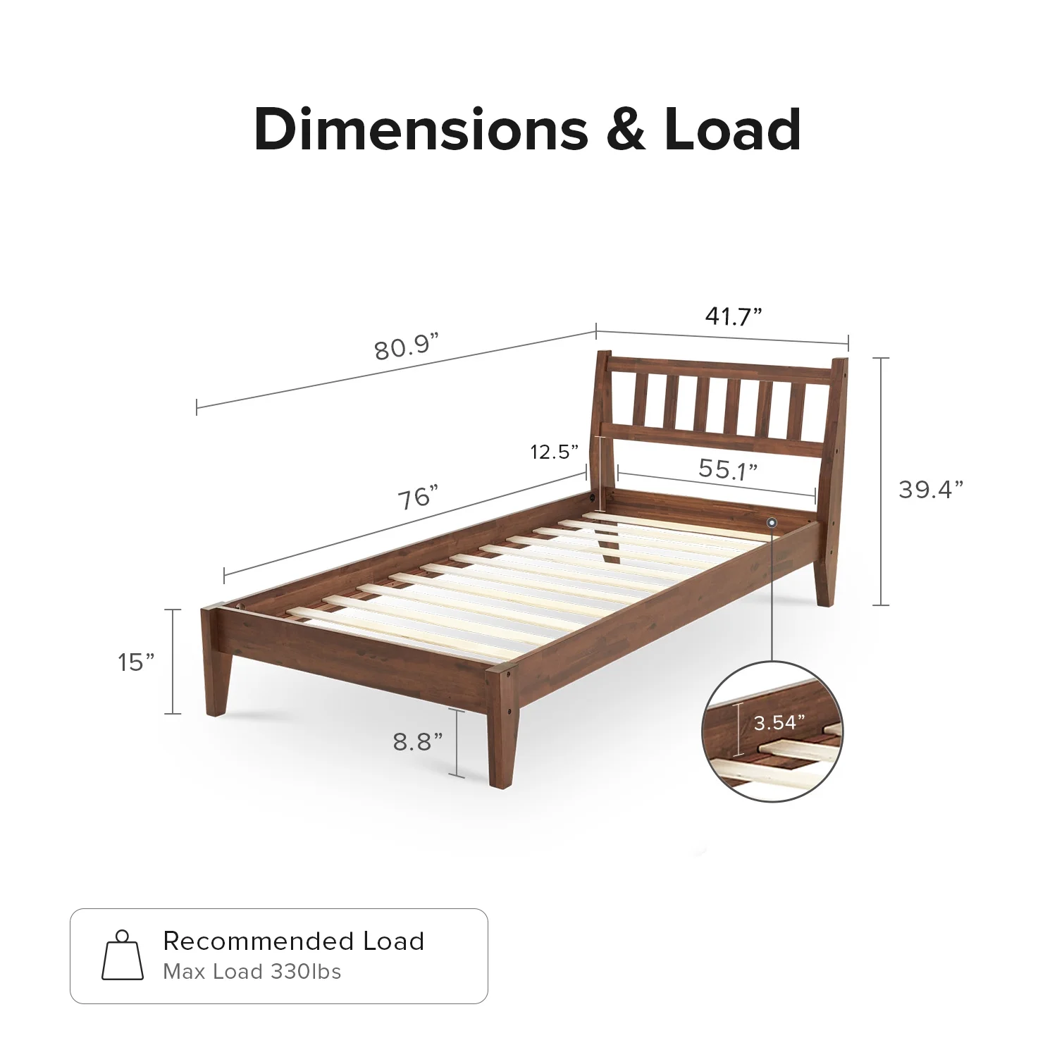 Mopio Ted Queen Bed Frame with Headboard, Full Size Bed Frame, Mid Century Modern Acacia Solid Wood Platform Bed Frame, Wooden Bed Slats, No Box Spring Needed, Double Metal Bar Support, Walnut - Image 20