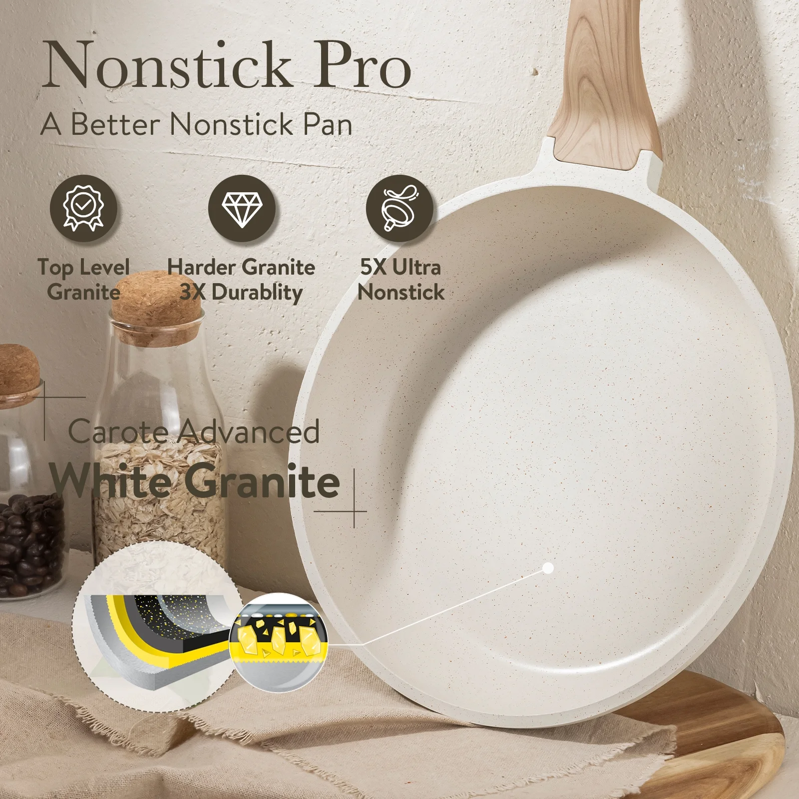 Carote Nonstick Cookware Sets, 24 Pcs Granite Non Stick Pots and Pans Set, Induction Cookware, White - Image 4
