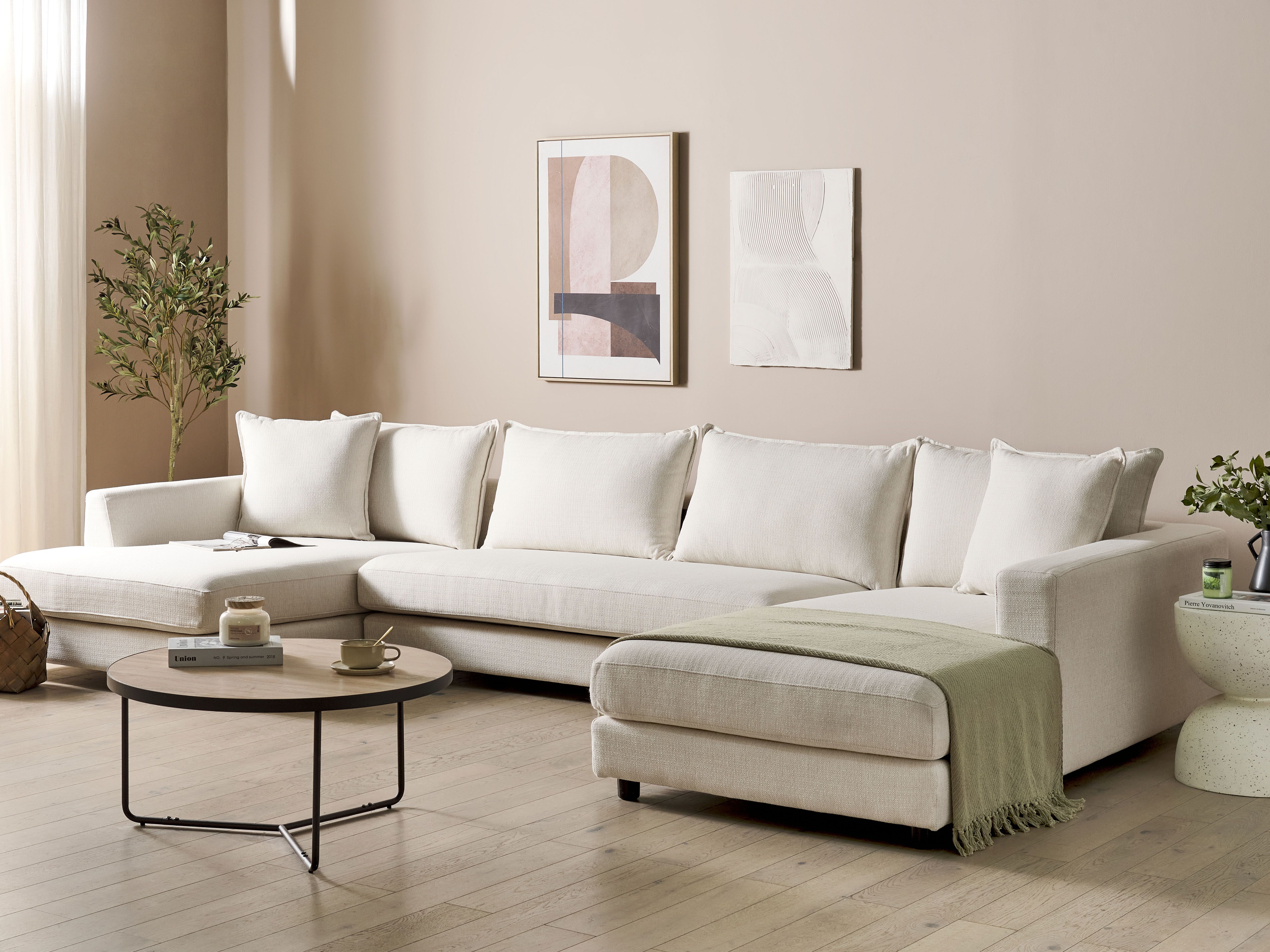 Corner Sofa 5 Seater LILVIKEN Fabric Light Beige