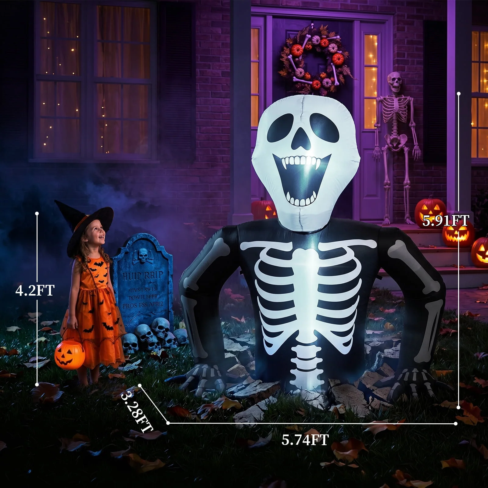 Ktaxon 6' Halloween Inflatables Skeleton Outdoor Halloween Decoration Emerging Large Skeleton - Image 5 Ktaxon 6' Halloween Inflatables Skeleton Outdoor Halloween Decoration Emerging Large Skeleton - Image 5