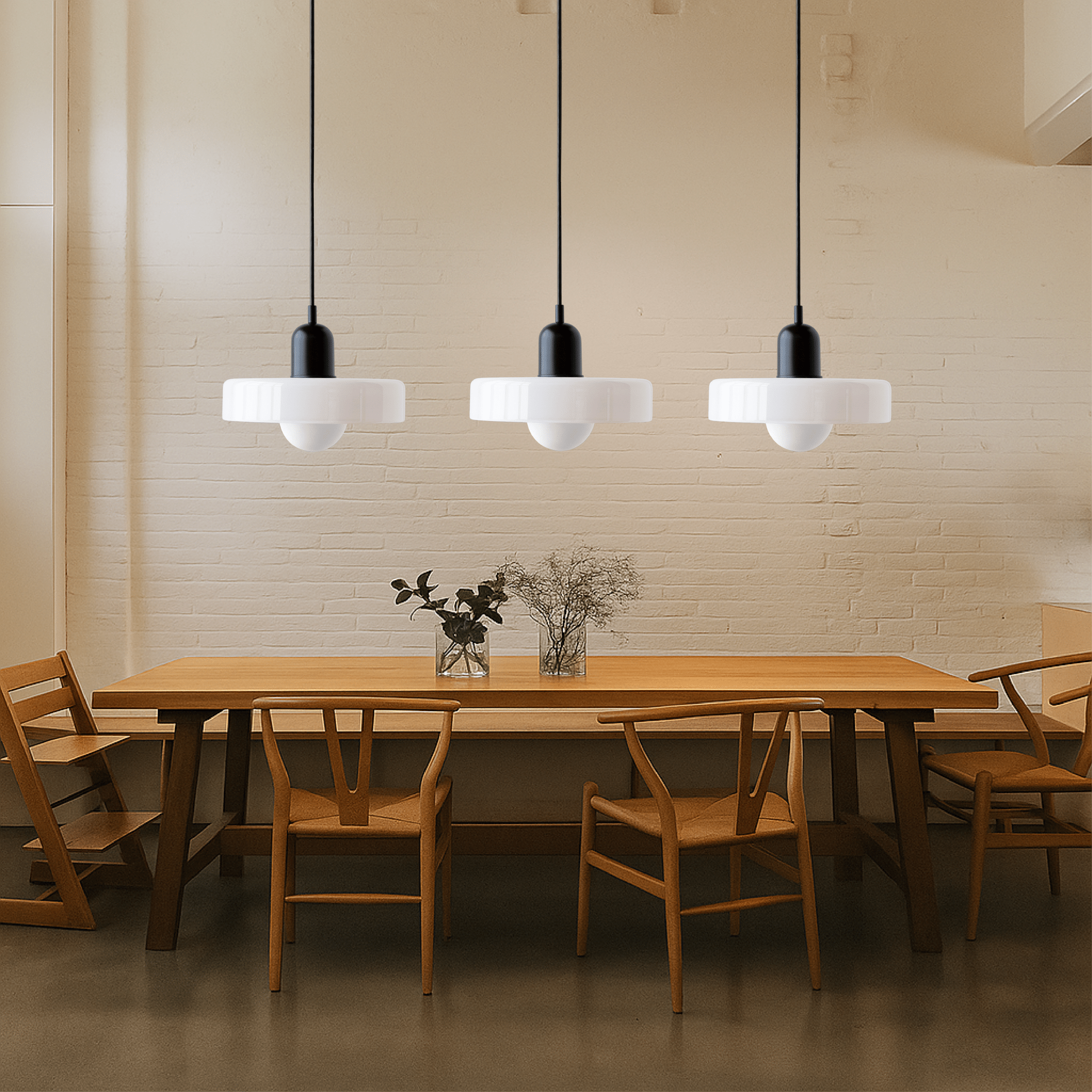 Bauhaus Hanglamp met 3 Gekleurde Glazen Kappen voor Eettafel of Woonkamer – Verstelbare Hoogte, Warm Wit Licht