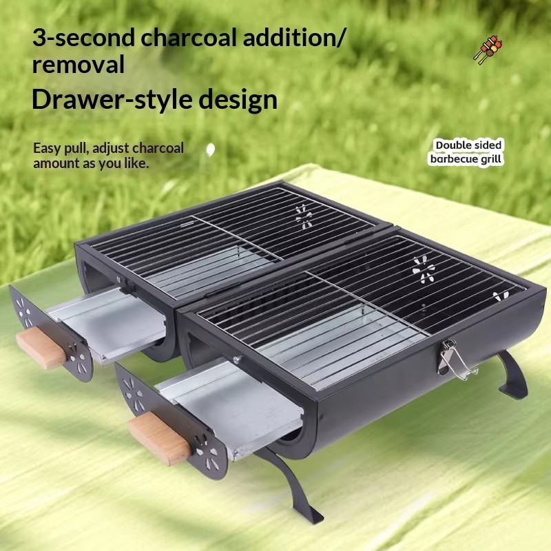 Portable Folding Charcoal Grill BBQ Grills Outdoor Camping Barbecue Can Be Fried and Grilled Double-sided