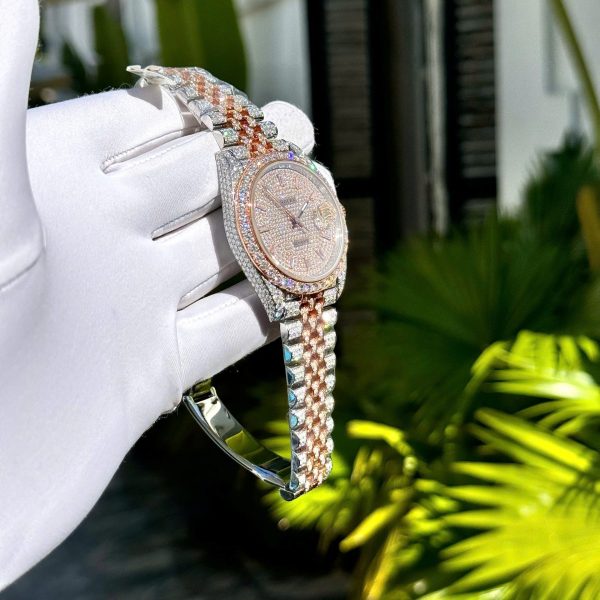 Rolex DateJust Replica Watch Custom Gold Wrapped + Moissanite Diamonds Hong Kong 41mm - Elite Watch Atelier