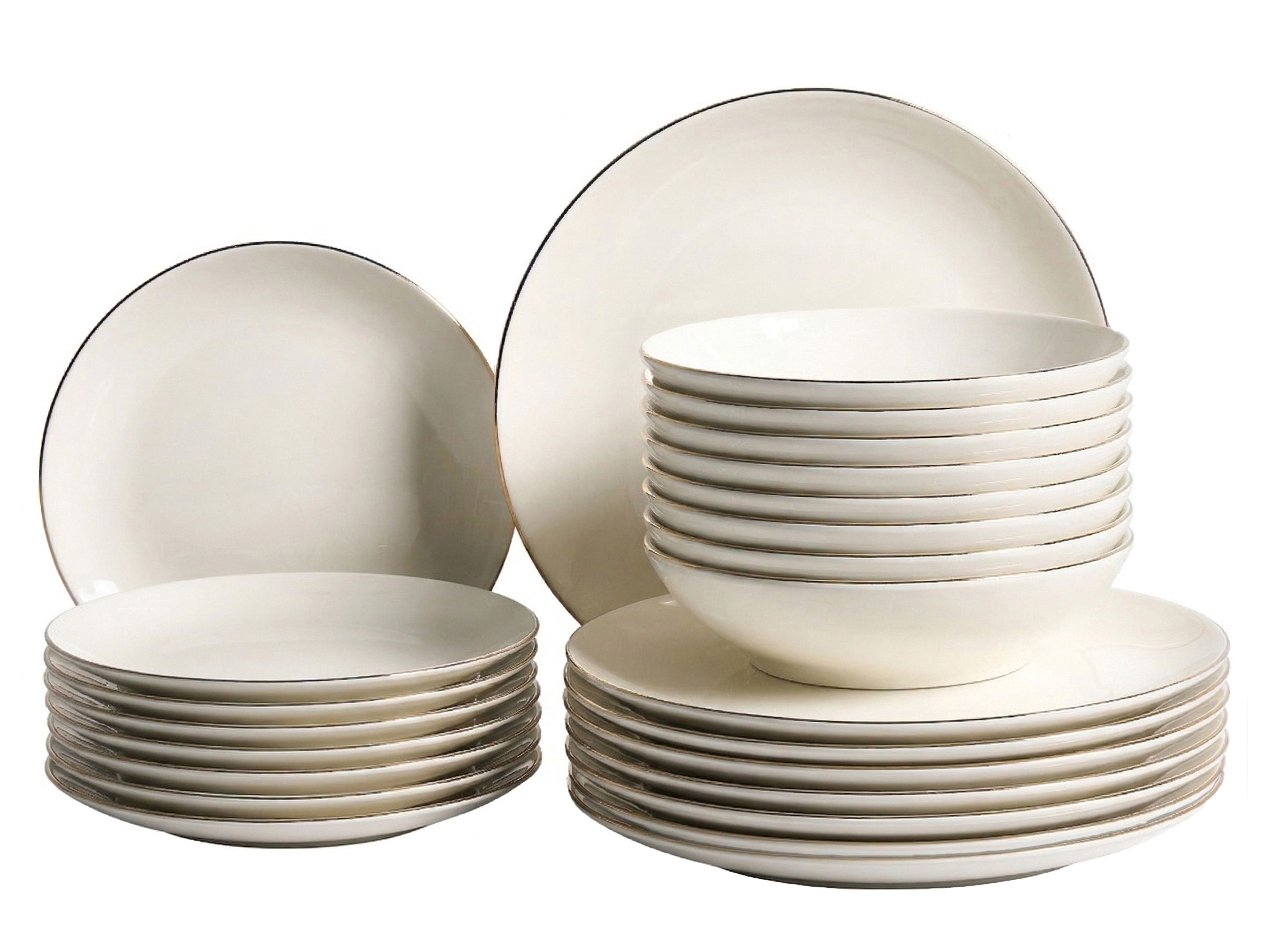 Set of 24 Dinnerware CUMIN Porcelain Off-White/ Gold