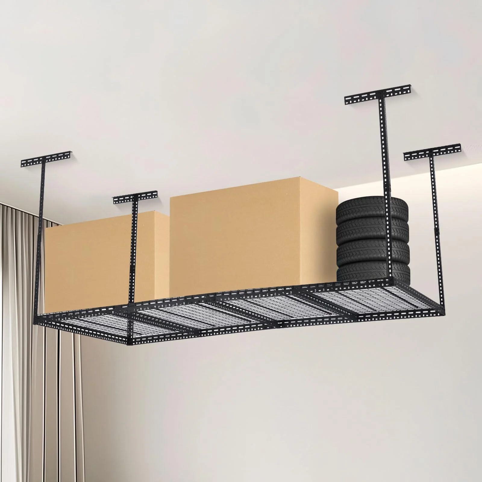 Huloretions 4x6 FT Overhead Garage Storage Rack,Adjustable Ceiling Storage Racks,Garage Shelving Heavy Duty Storage Organizer System,600lbs Weight Capacity Hanging Storage Shelves for Garage