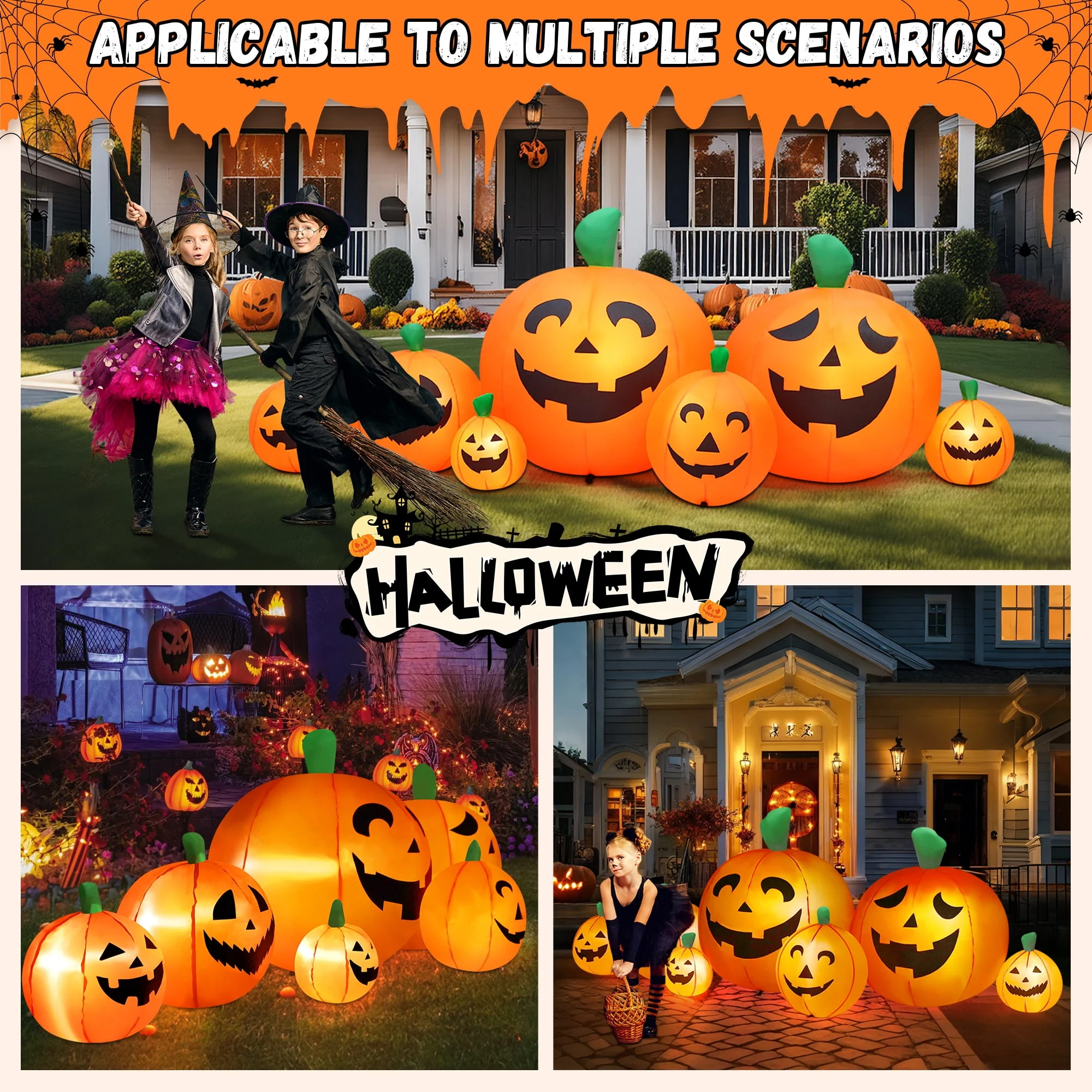 Yexmas 8 FT Halloween Inflatables Pumpkin, 7 Pumpkins Halloween Outdoor Decoration with Built-in LED Lights, Halloween Blow Ups for Yard, Lawn, Garden Decor - Image 8 Yexmas 8 FT Halloween Inflatables Pumpkin, 7 Pumpkins Halloween Outdoor Decoration with Built-in LED Lights, Halloween Blow Ups for Yard, Lawn, Garden Decor - Image 8