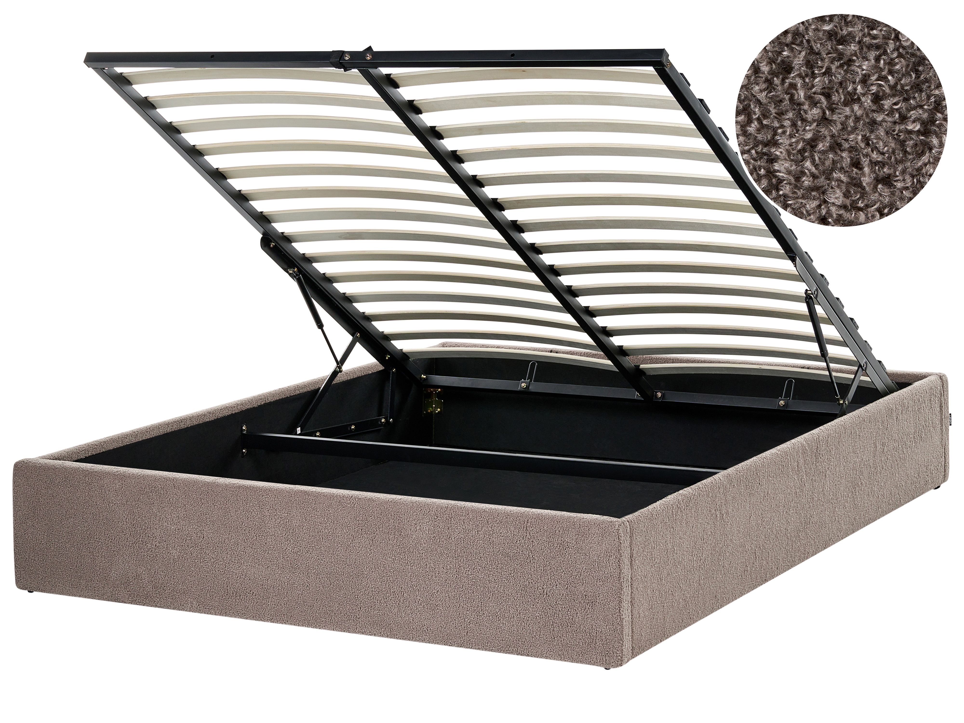 Ottoman Bed without Headboard Boucle DINAN 140 x 200 cm (EU Double) Taupe