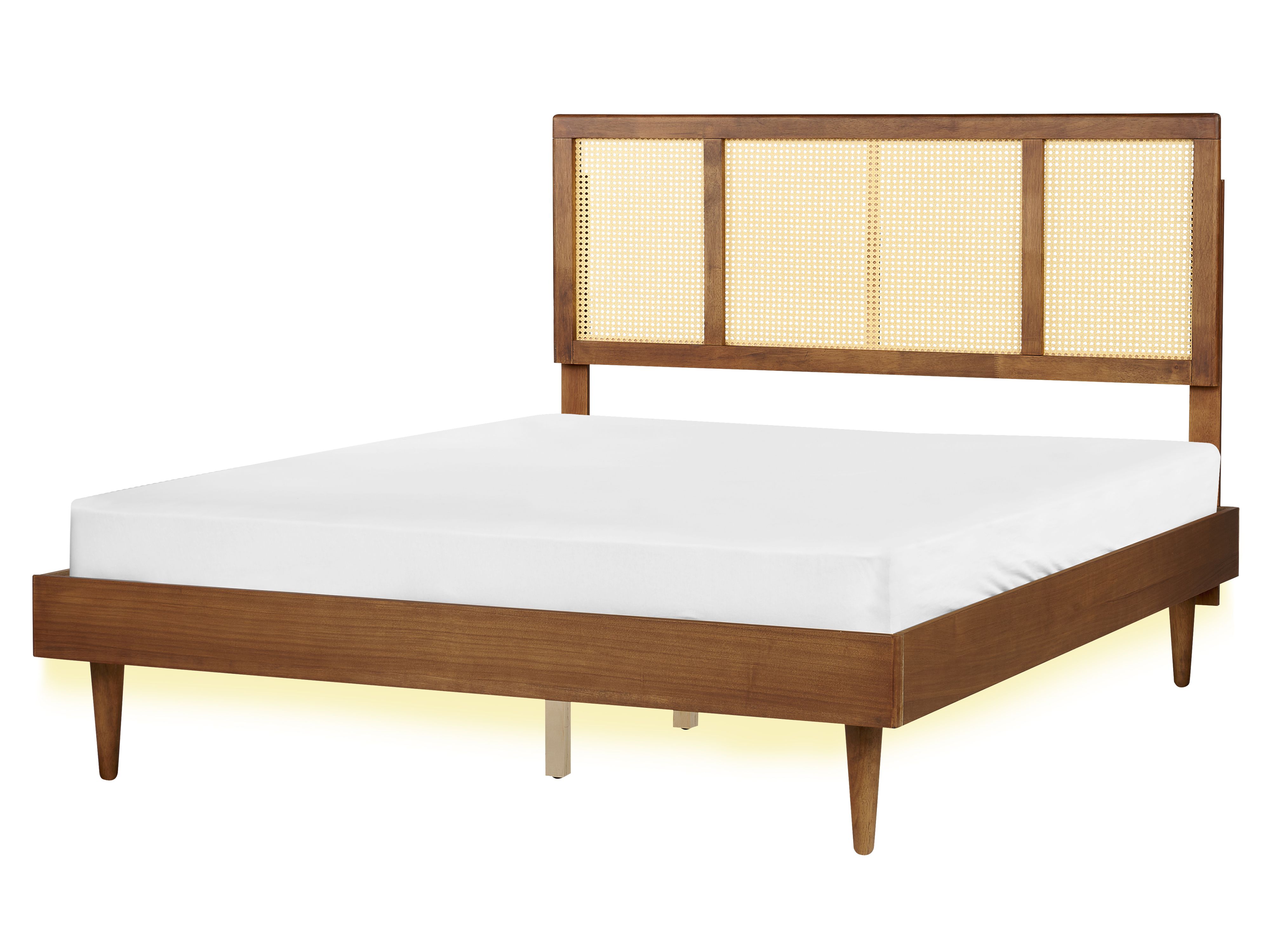 Bed with LED Rattan AURAY 160 x 200 cm (EU King Size) Brown