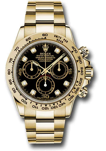 Rolex Yellow Gold Cosmograph Daytona 40 Watch – Black Diamond Dial – 116508 bkd(1:1 replica) - Elite Watch Atelier