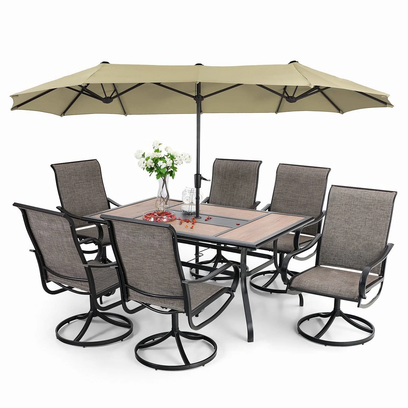 8-Piece Patio Dining Set With Umbrella And 6 Sling Dining Swivel Chairs - Image 4 8-Piece Patio Dining Set With Umbrella And 6 Sling Dining Swivel Chairs - Image 4